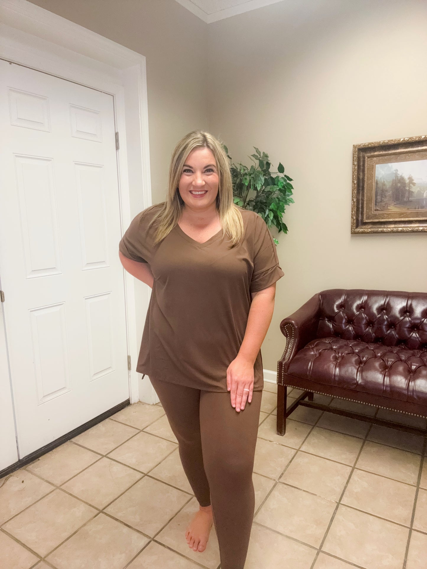 Plus Brushed DTY Microfiber Leggings Set by Zenana in Brown