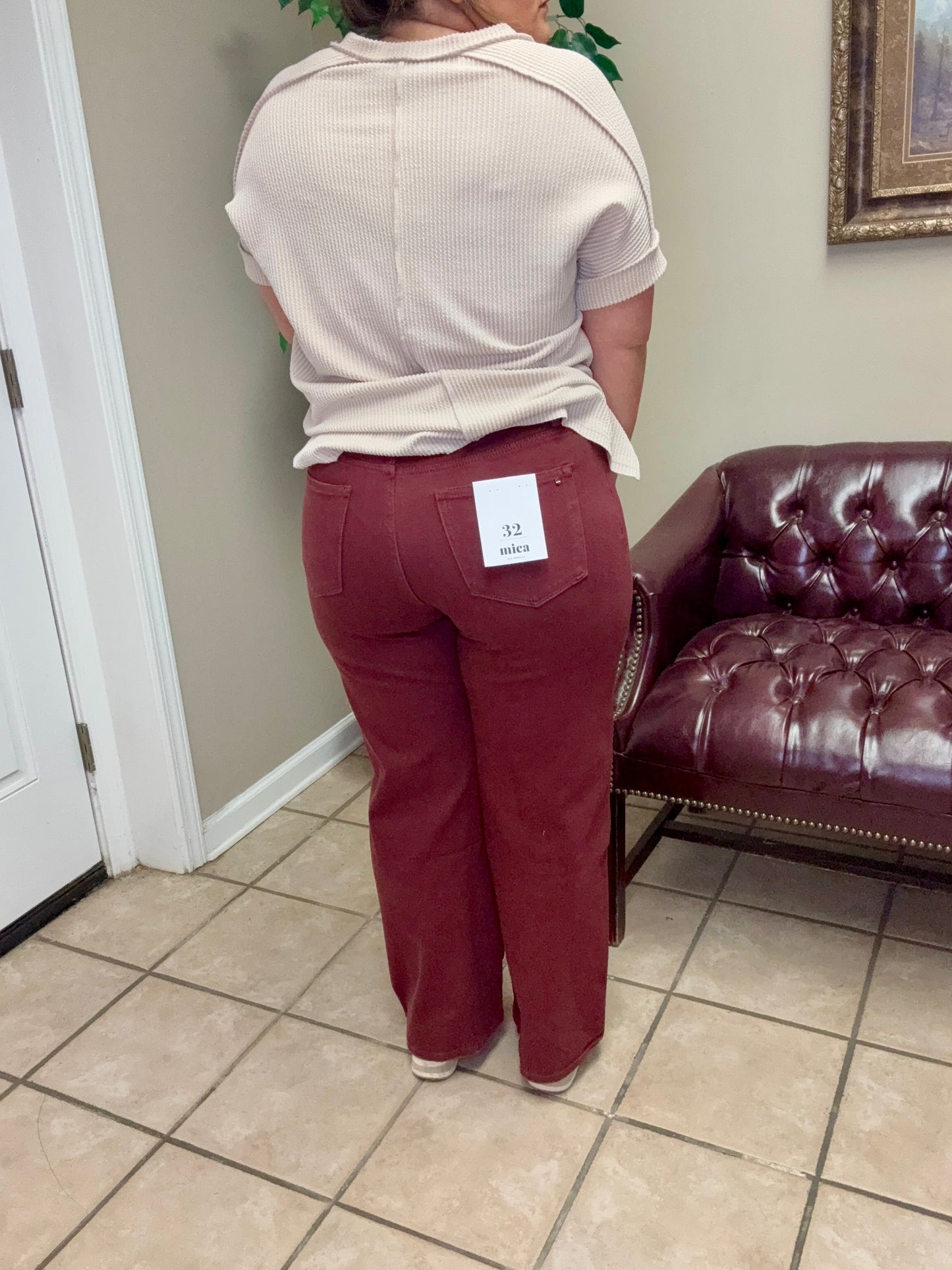 High Rise Wide Leg Pants in Burgundy by MICA