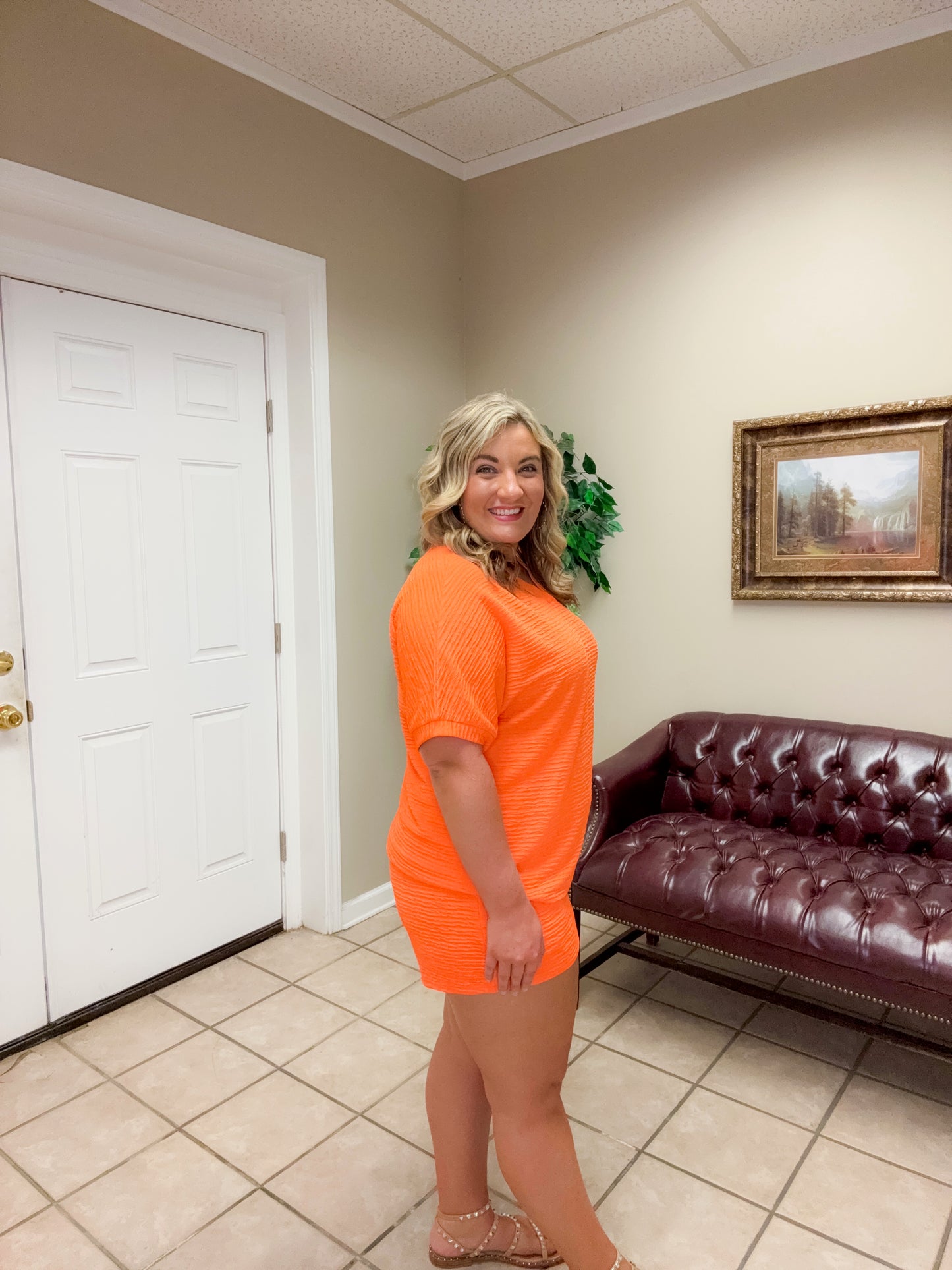 Textured Short Sleeve Short Set in Orange