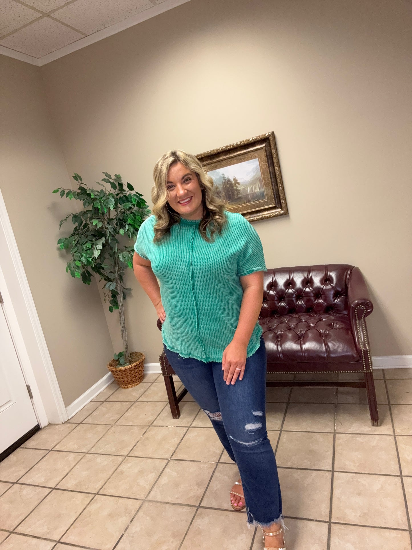 Baby Waffle Short Sleeve Top by Zenana