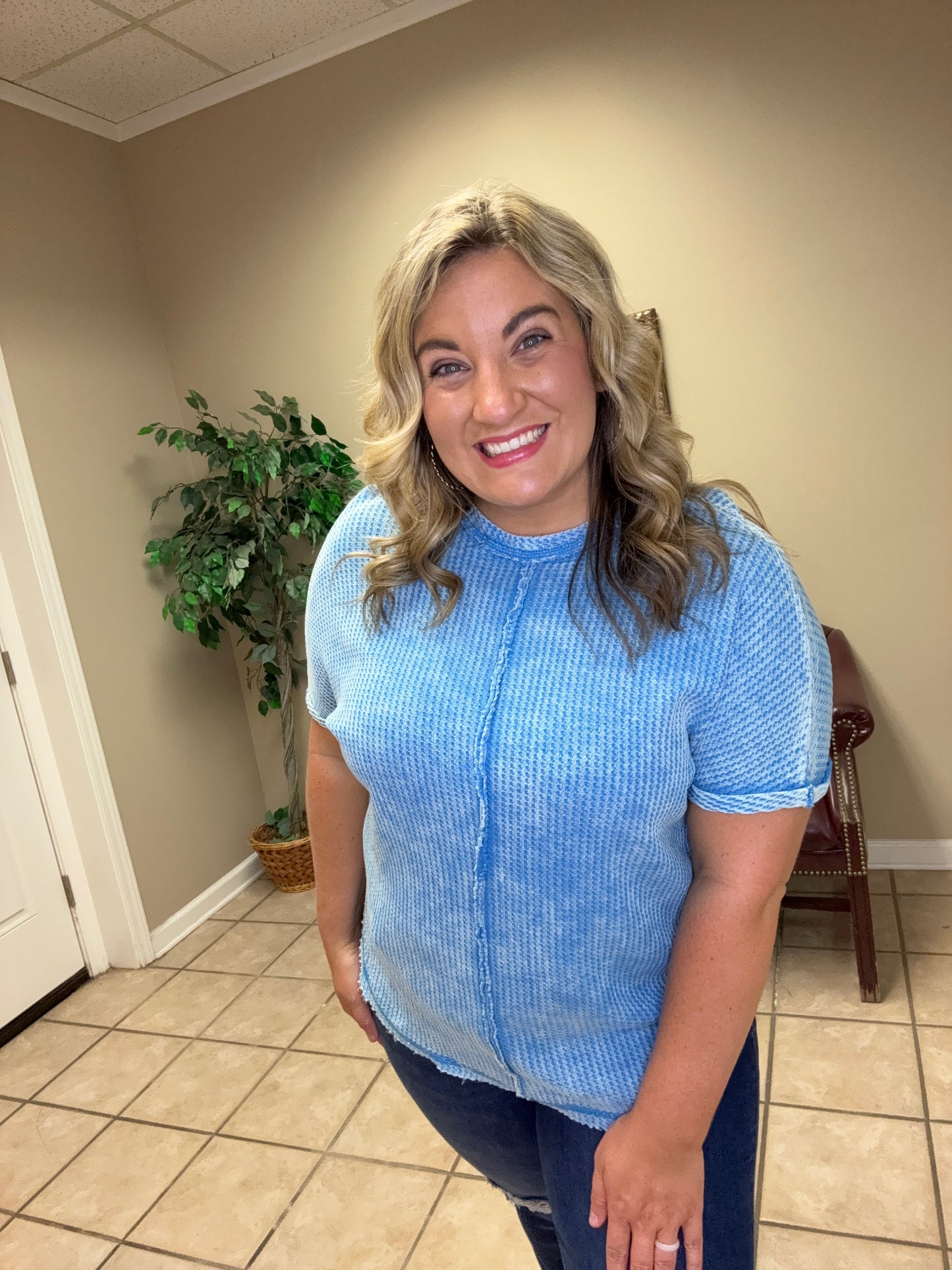 Baby Waffle Short Sleeve Top by Zenana