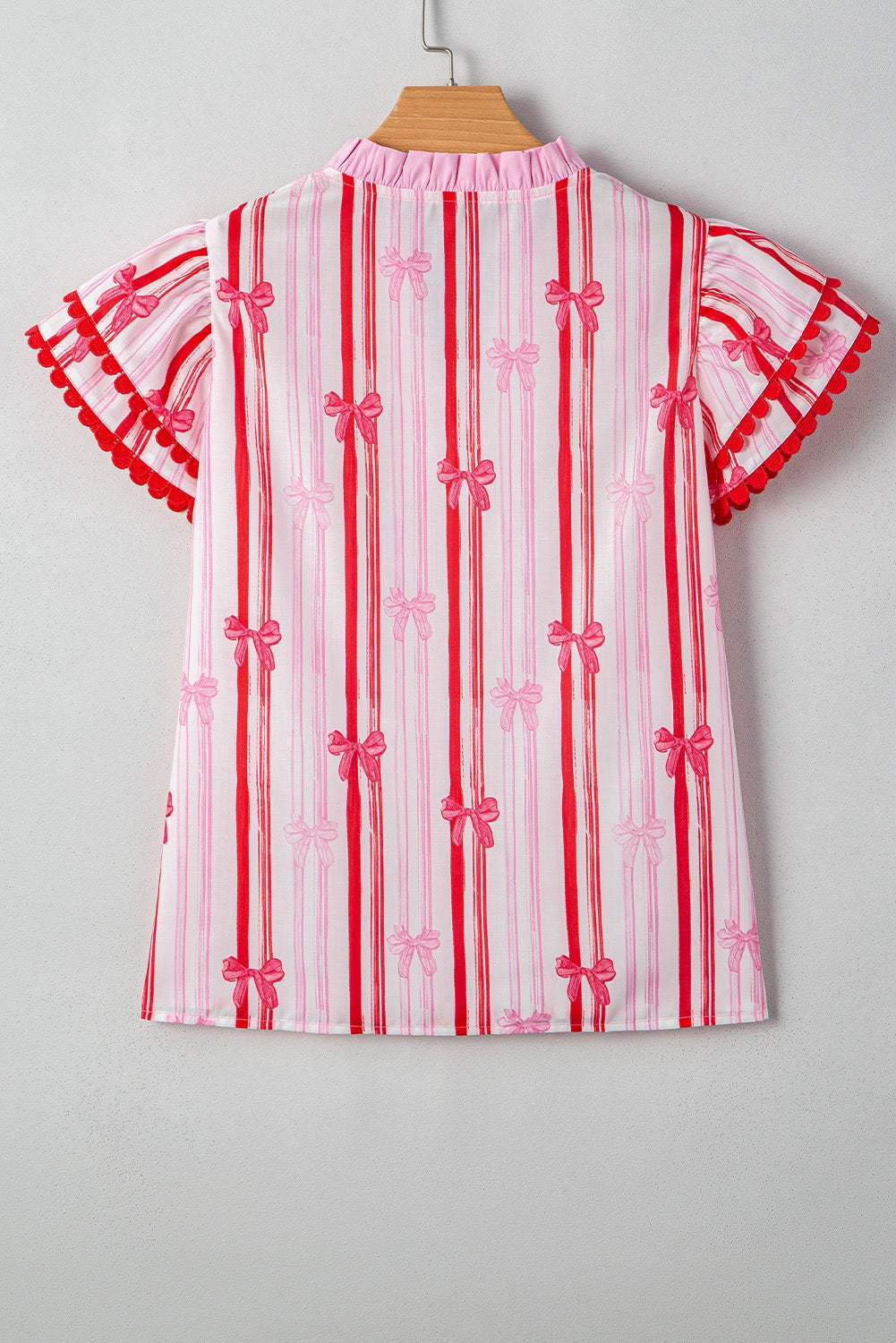 Pink Bow Striped Scallop Blouse May.