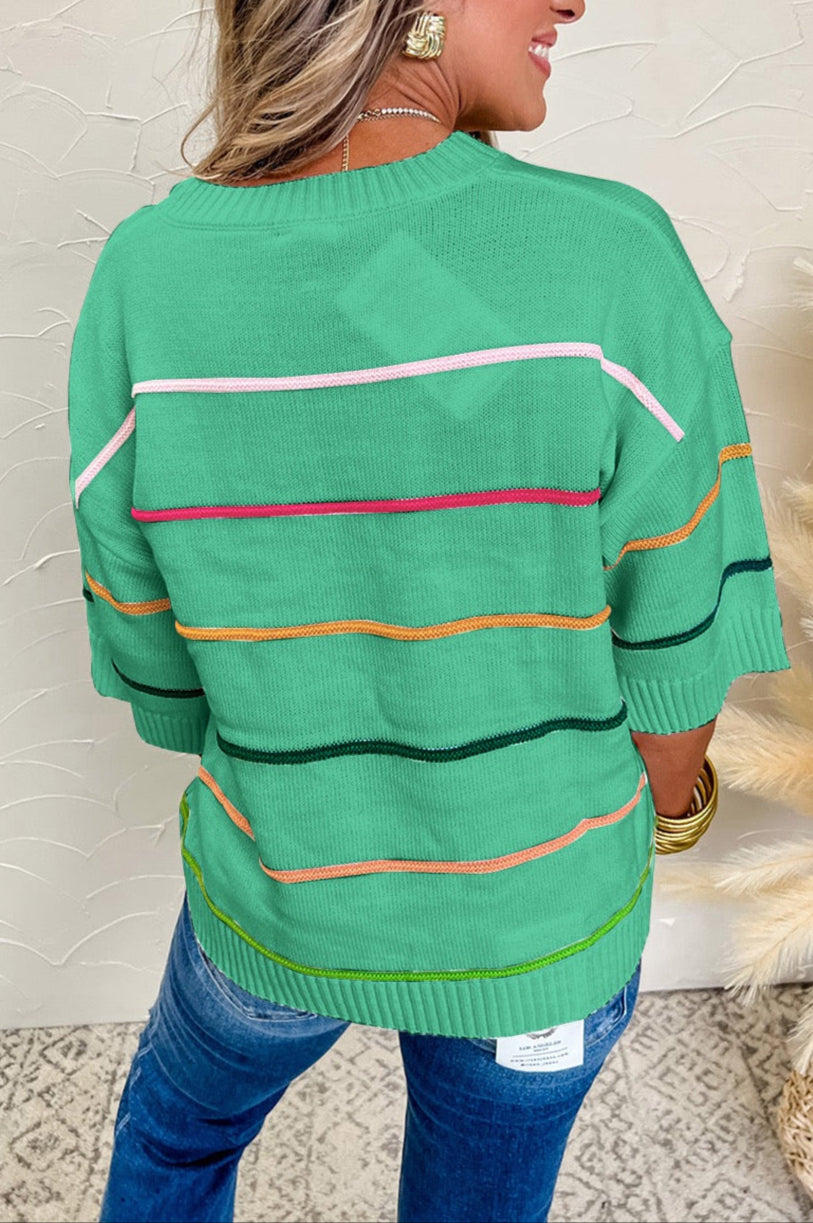 Green Colorblock Striped Sweater May.