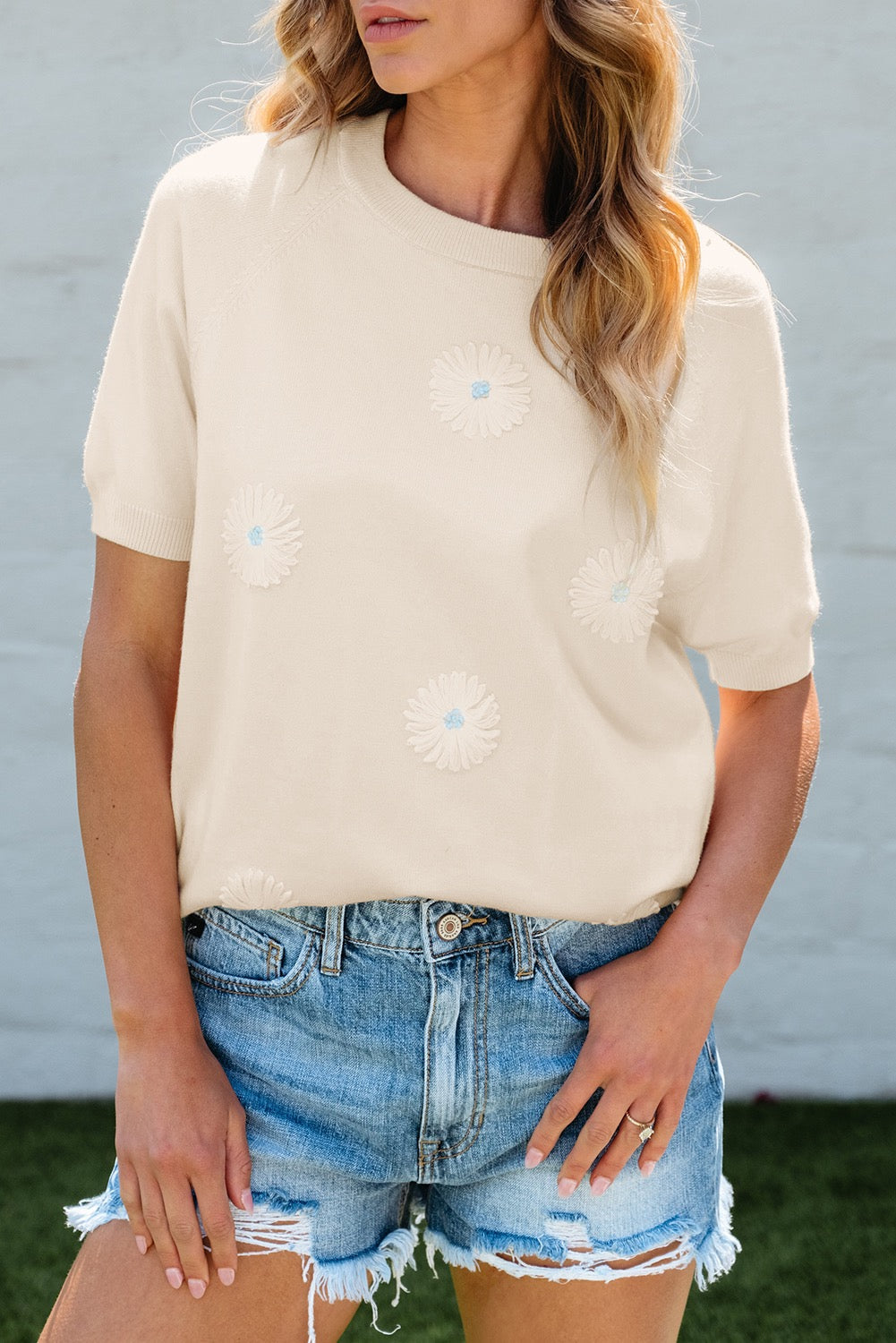 Beige Flower Knit Top May.