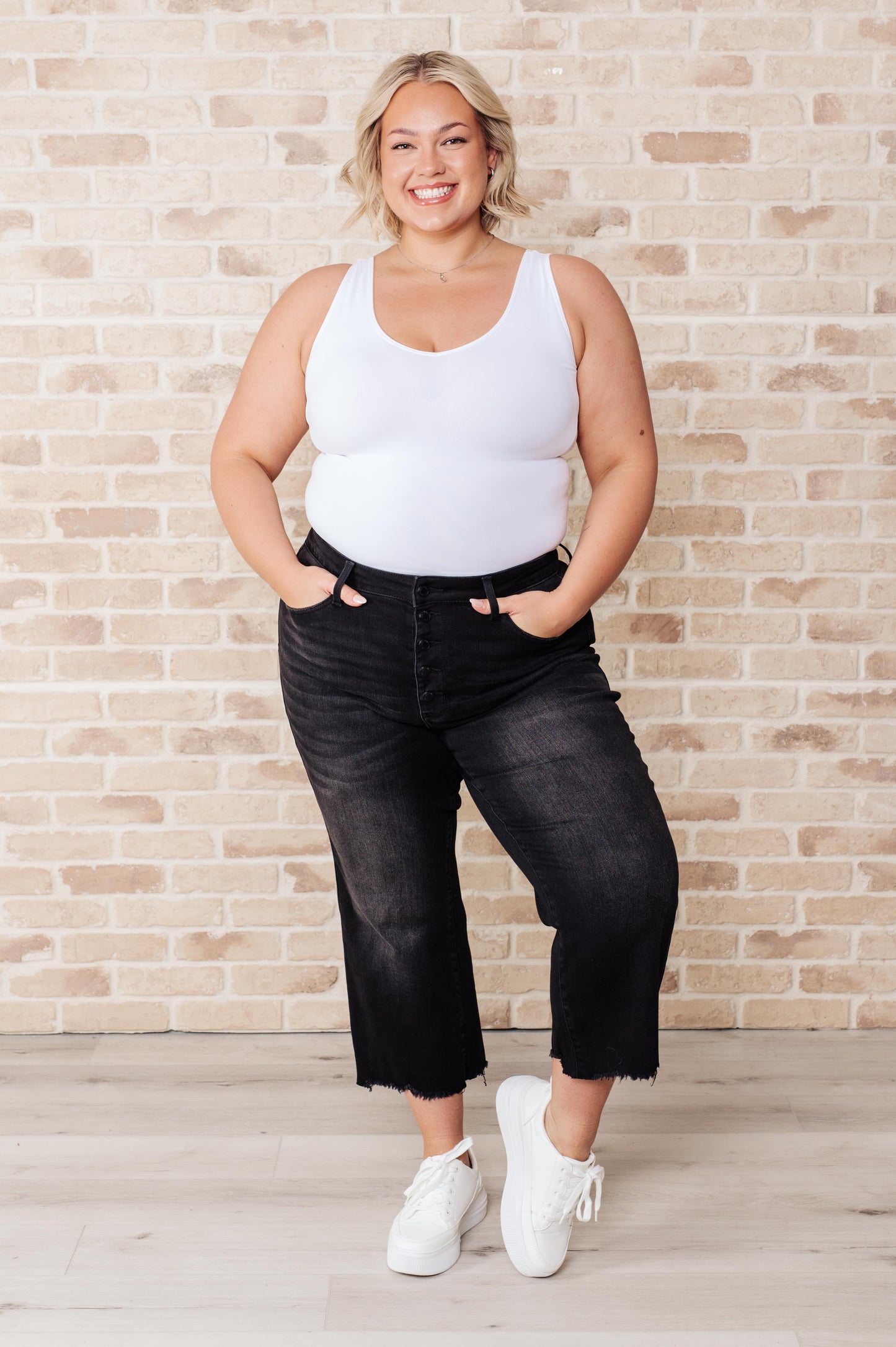 Black Judy Blue High Rise Button Fly Wide Leg Crop Jeans
