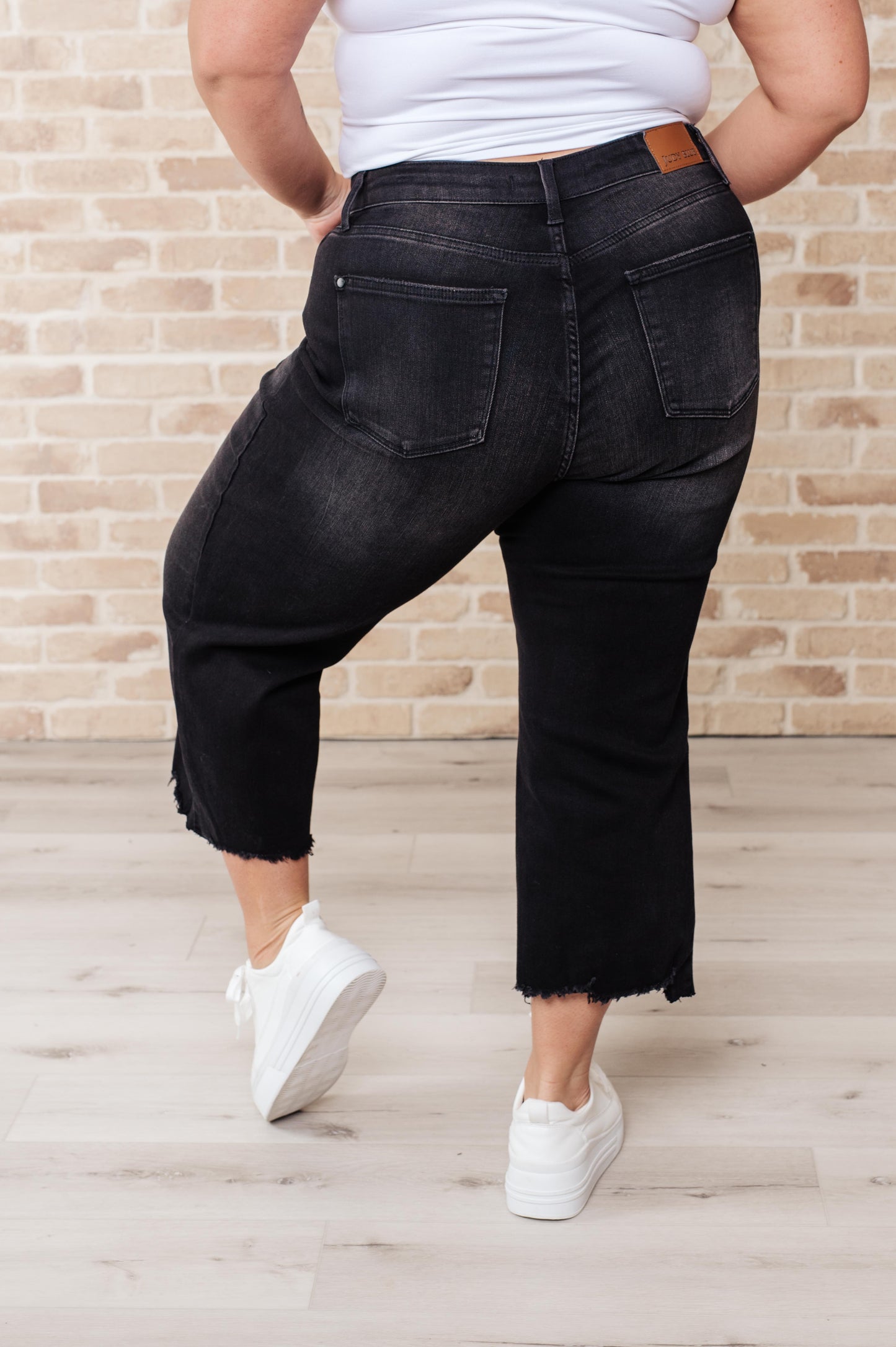 Black Judy Blue High Rise Button Fly Wide Leg Crop Jeans