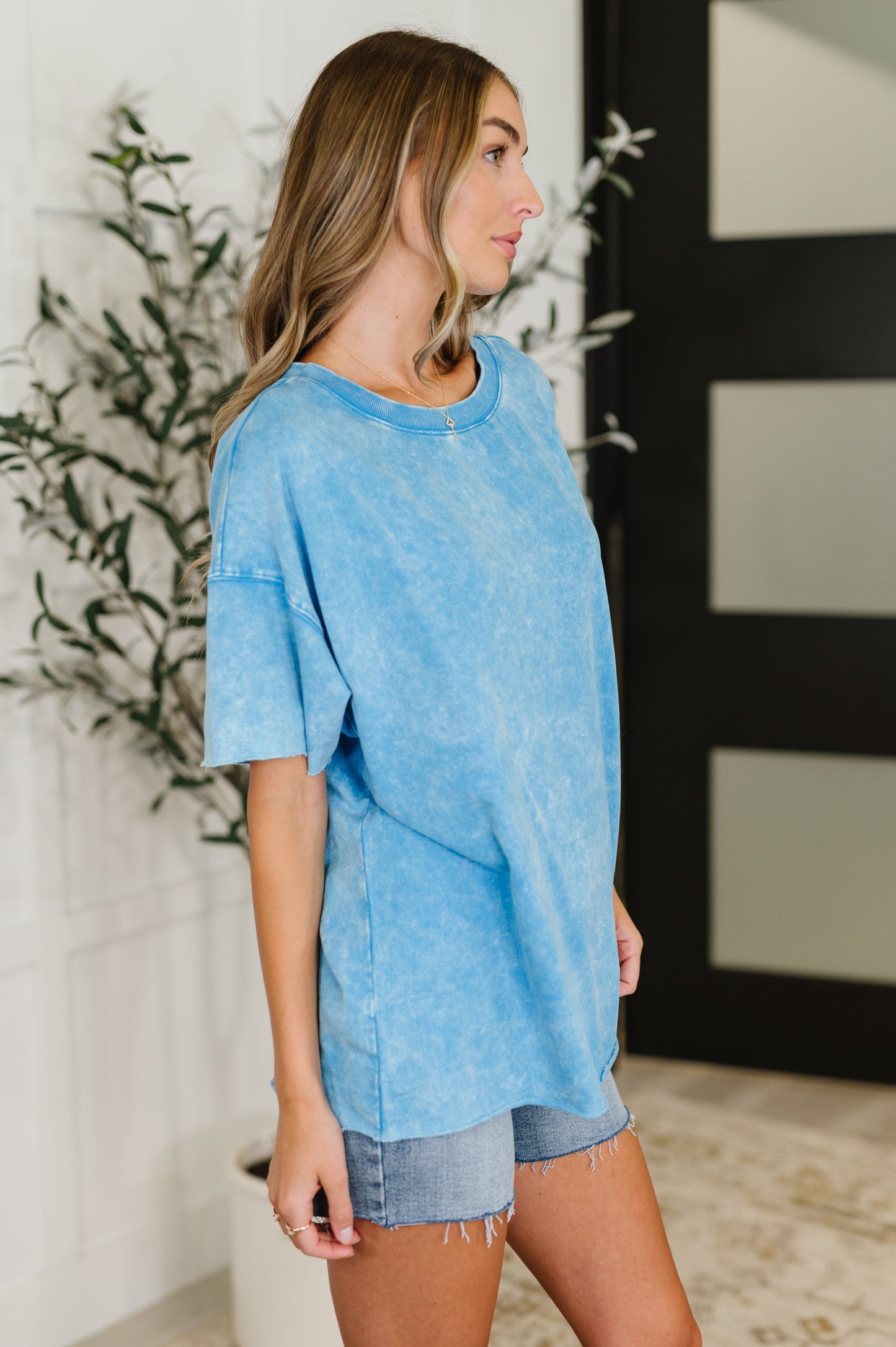 blue oversized French Terry, short sleeves shirt