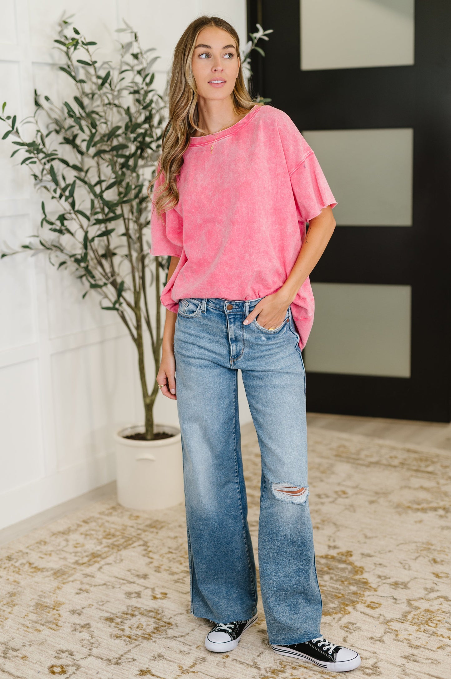 Fuchsia oversized French Terry shirt by Zenana