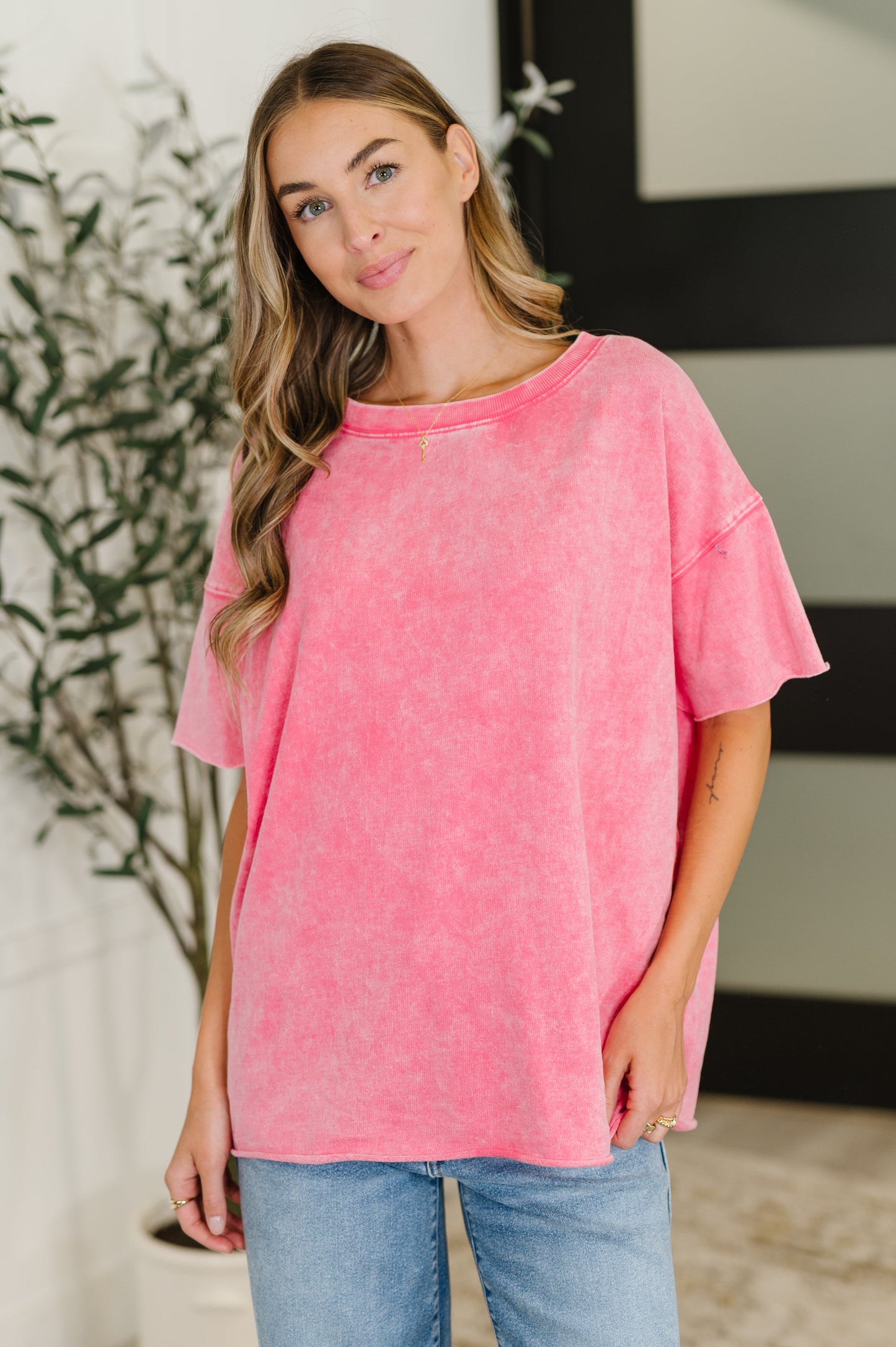 Fuchsia oversized French Terry shirt by Zenana