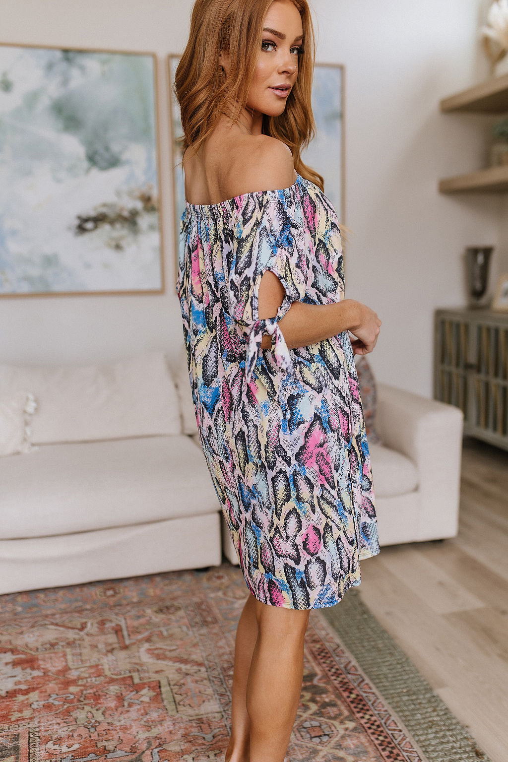 animal print Bulgari knit elasticated neckline functional ties true to size knee length dress