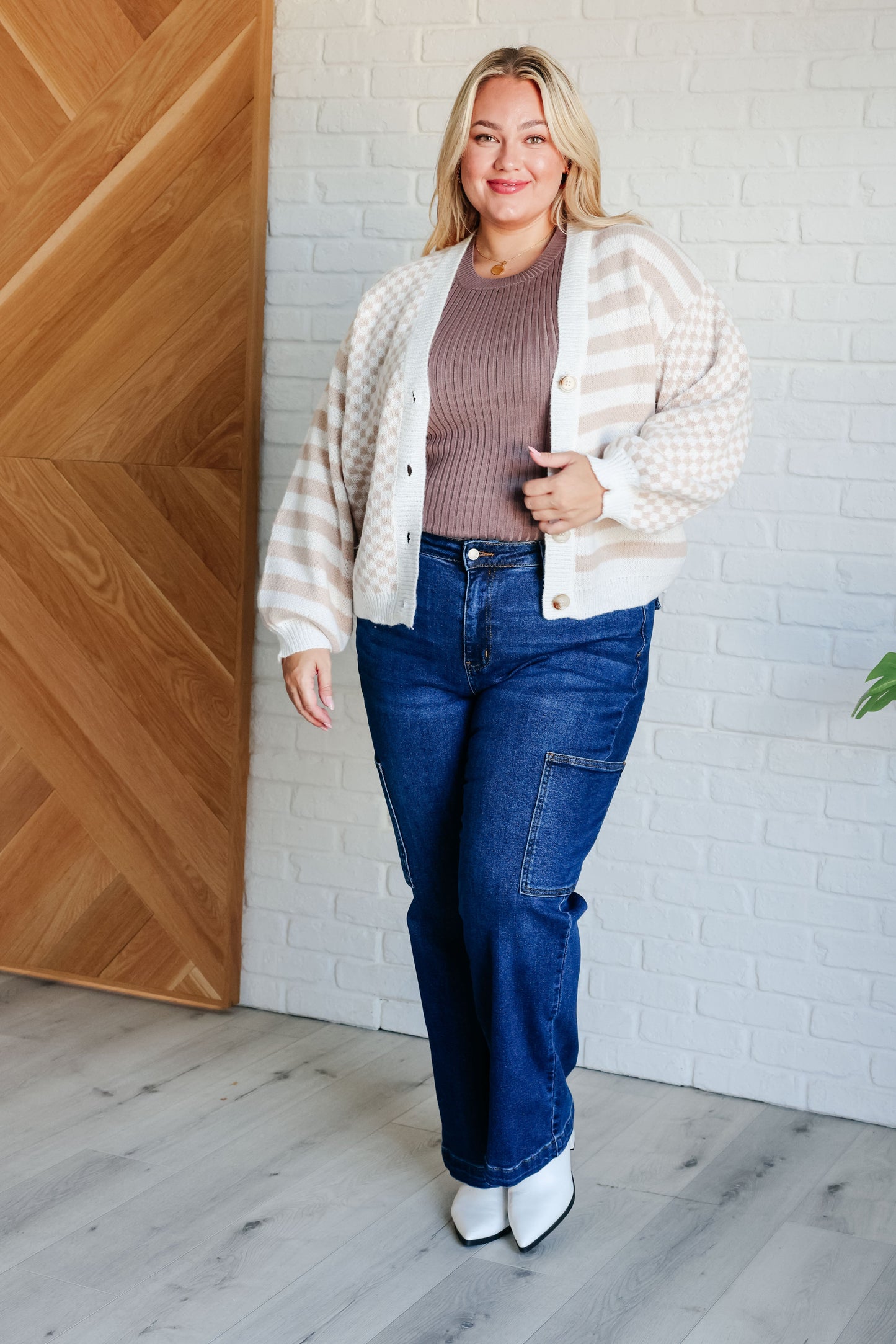 Mocha, midweight ribbed sweater knit, banded neckline, banded sleeve cuff, banded hem, high stretch, true to size sleeveless tank