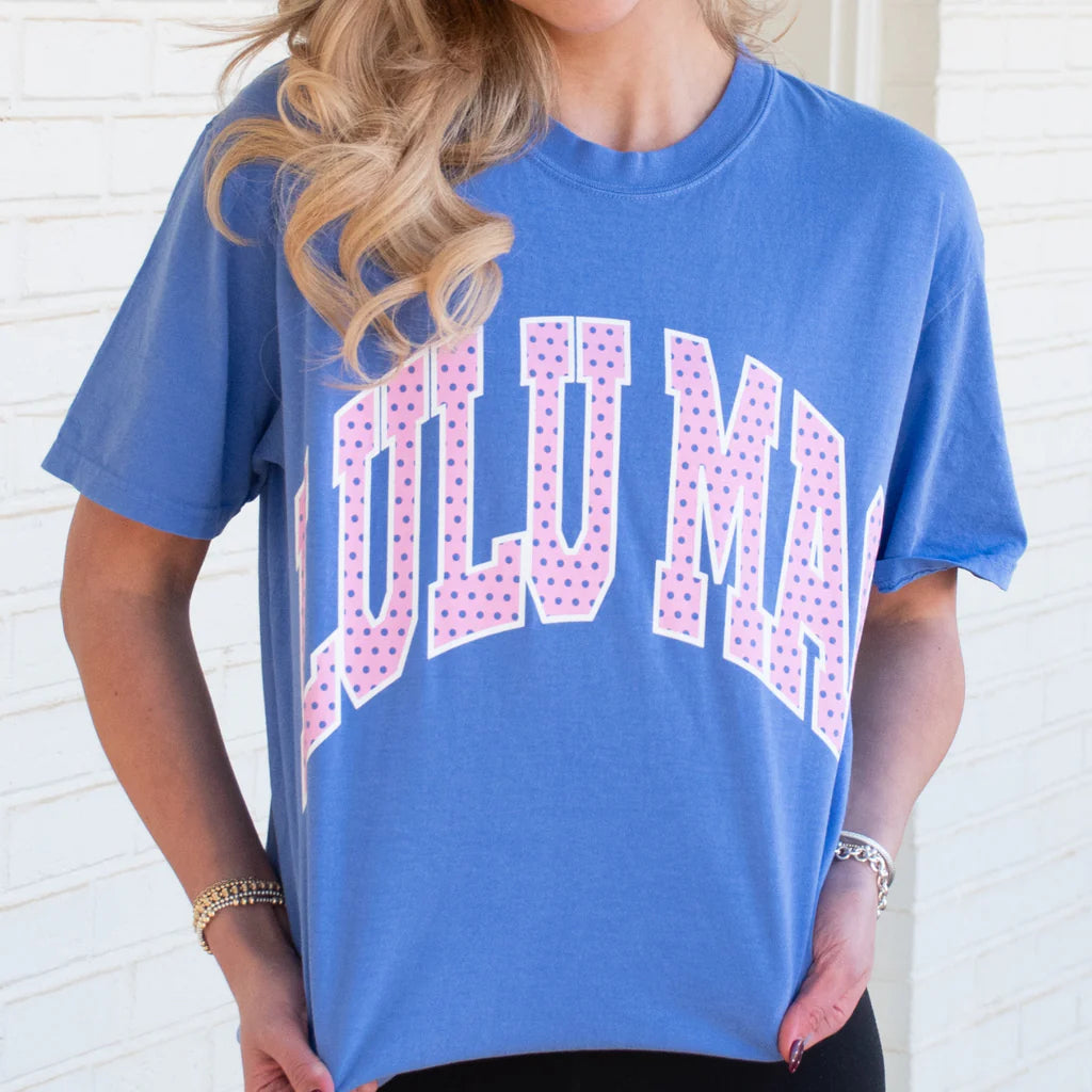 Lulu Mac Polka Dot Letter Graphic Comfort Colors Tee – Adult Butter & Neon Pink Short Sleeve T-Shirt