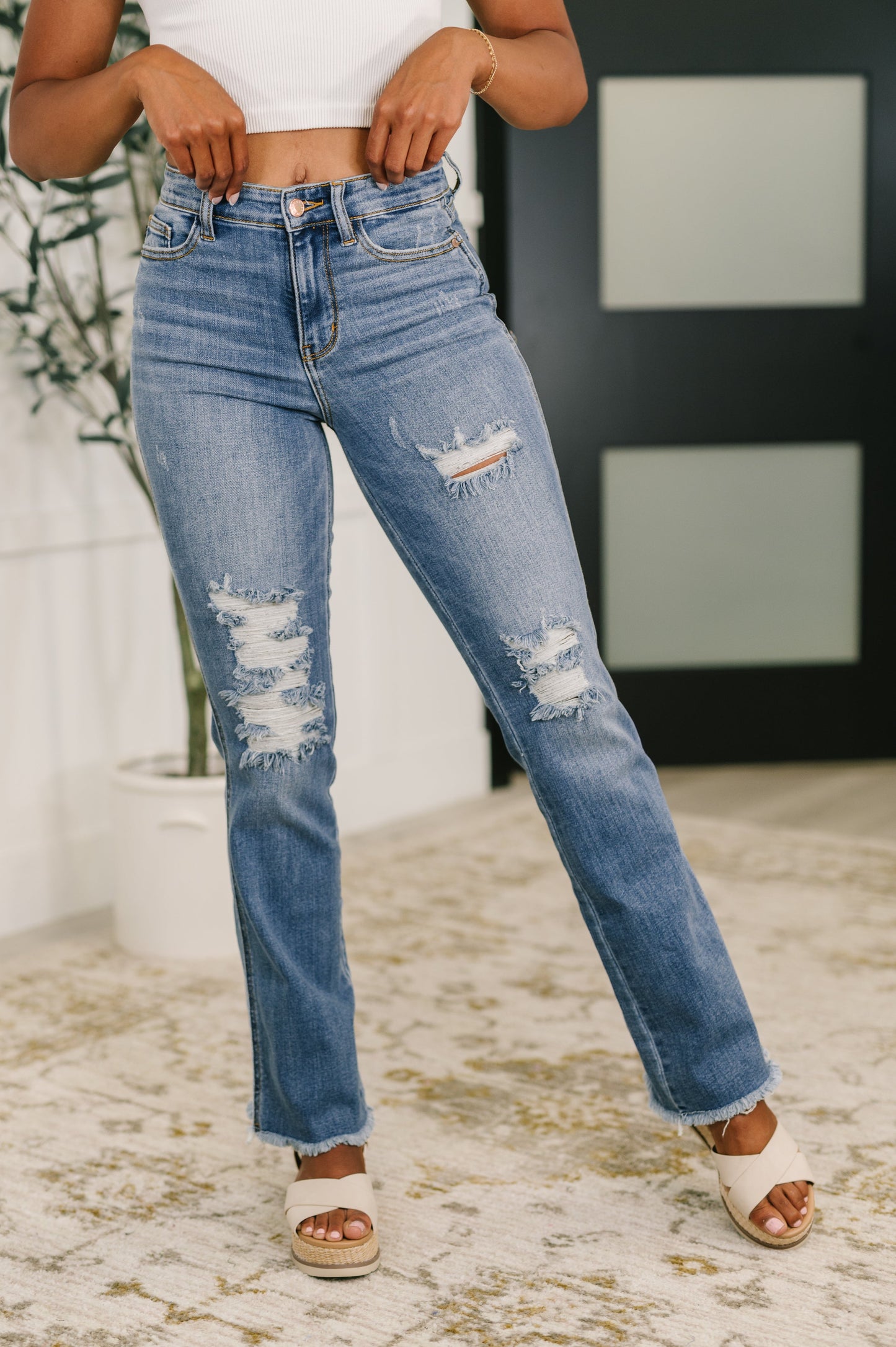 High Rise distressed bootcut jeans by Judy Blue