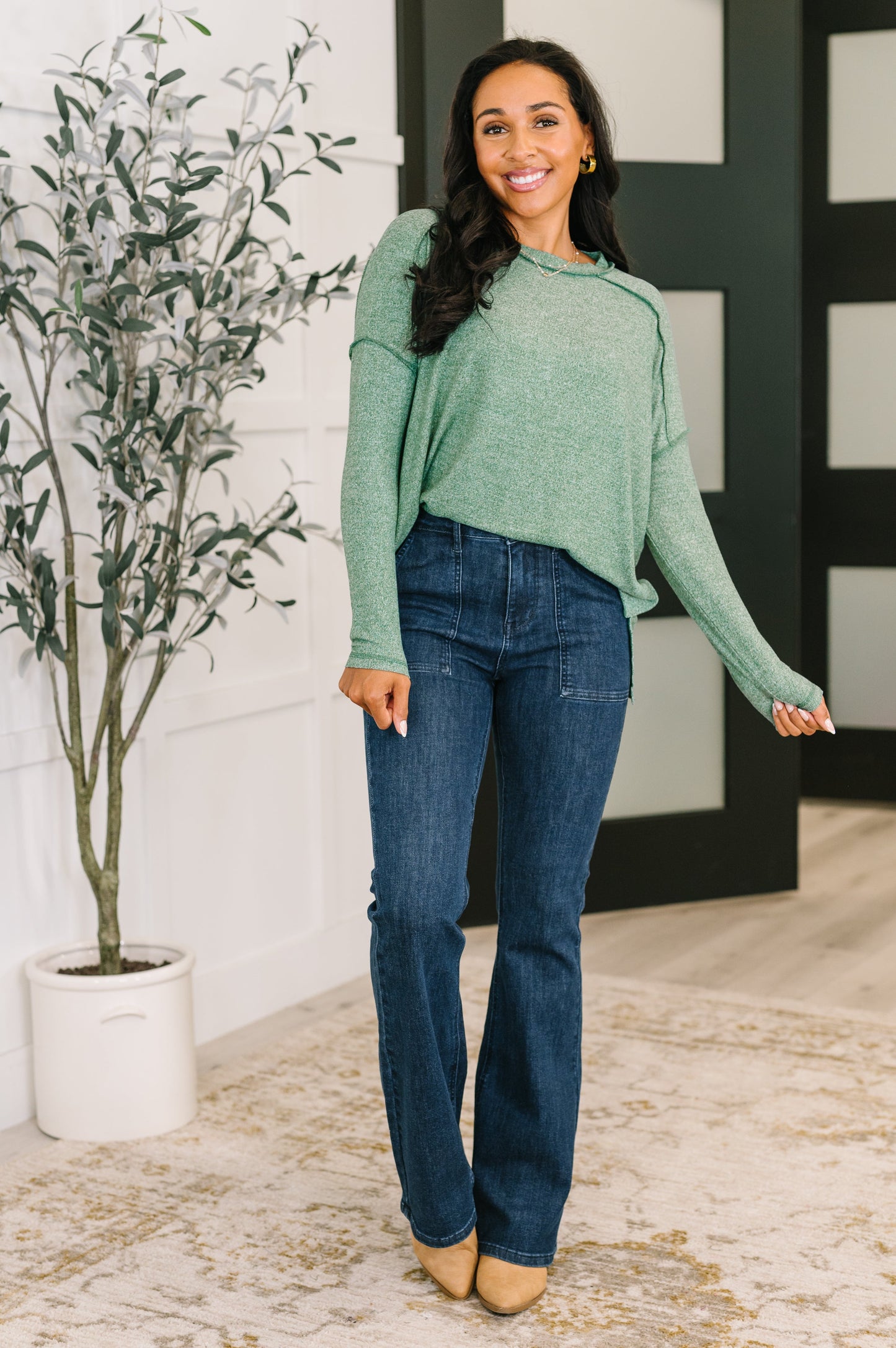 Long sleeve Brushed French Terry top by Zenana in Dark Green
High Stretch
Banded, Round Neckline
Drop Shoulder
Stepped Hem
Exposed Seam
95% Polyester, 5% Spandex
True to Size