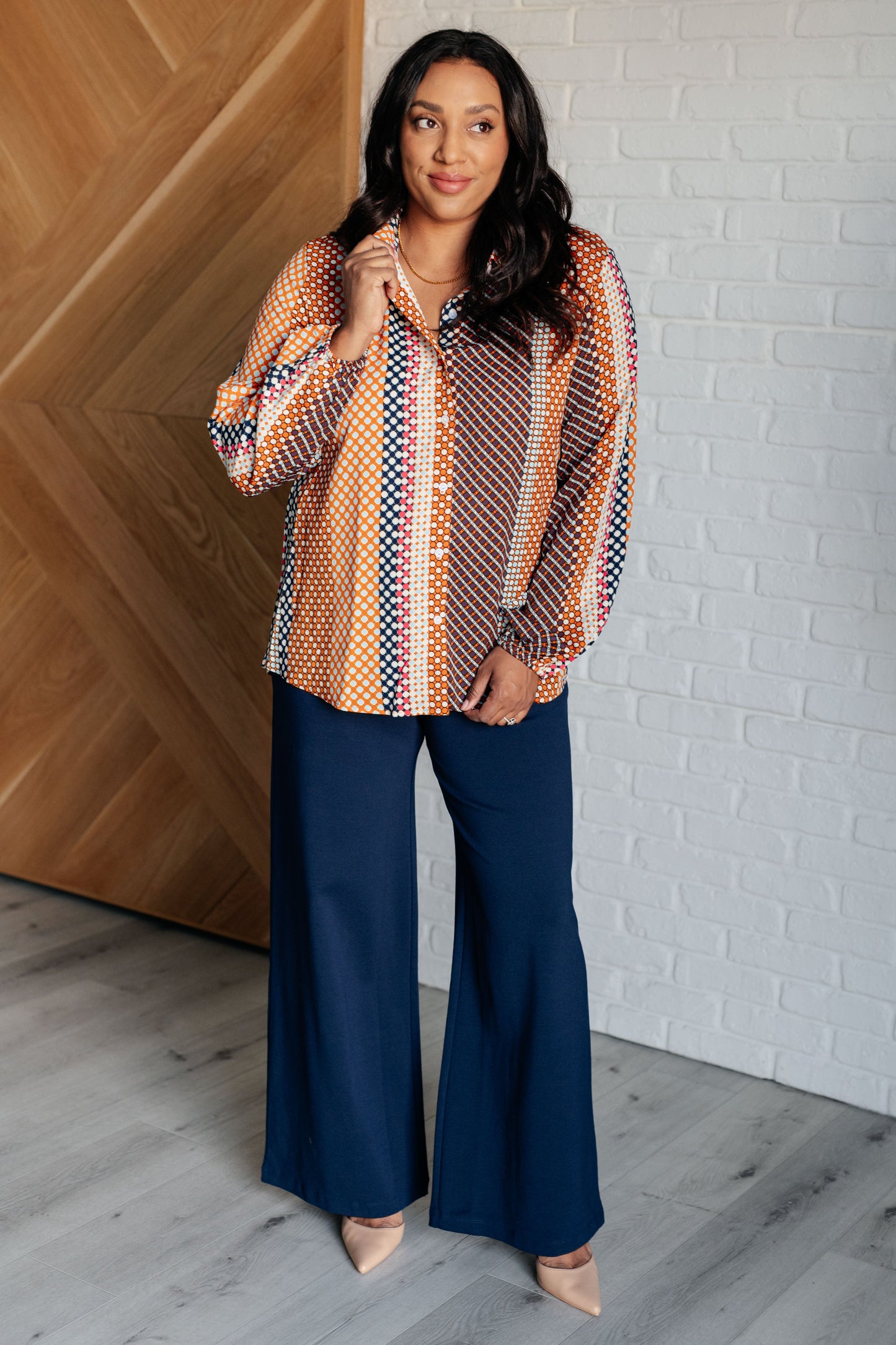 Long sleeve Polka Dot button up top
