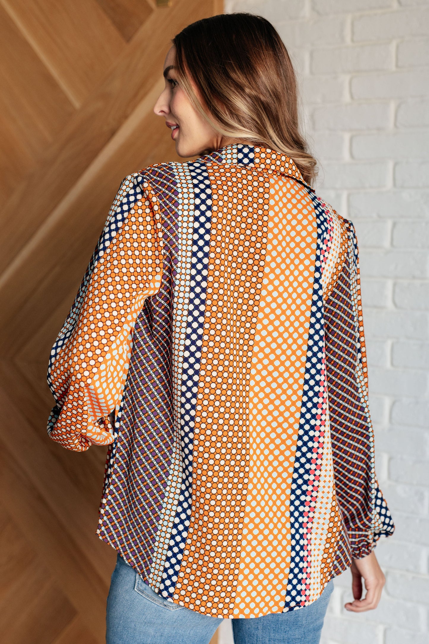 Long sleeve Polka Dot button up top