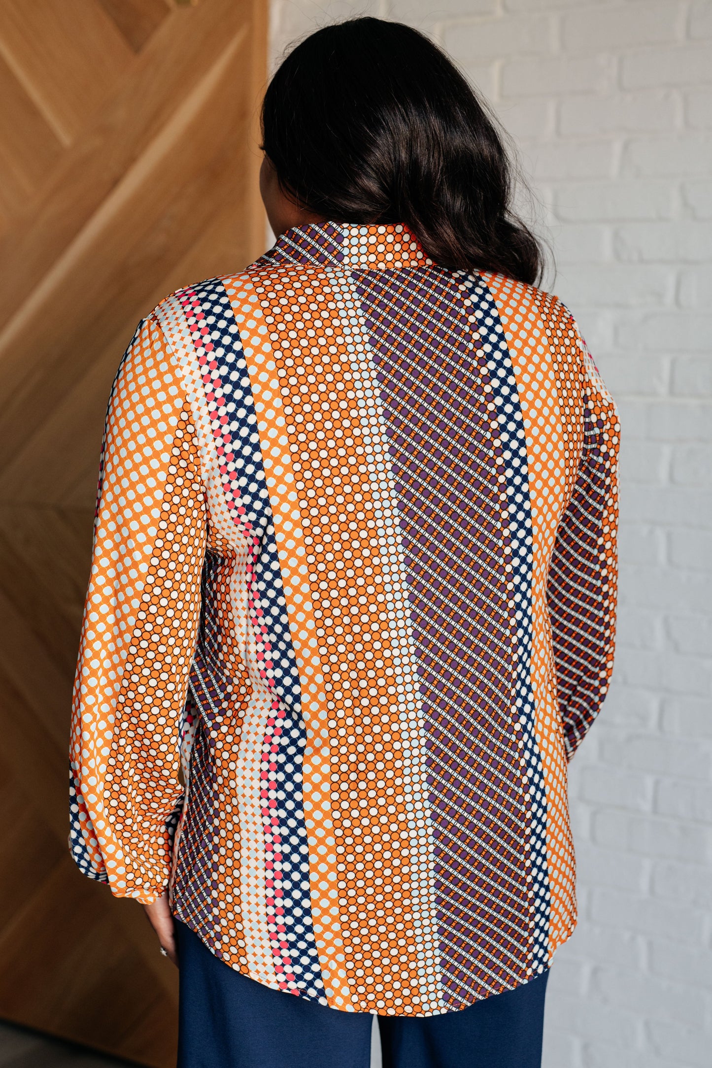 Long sleeve Polka Dot button up top