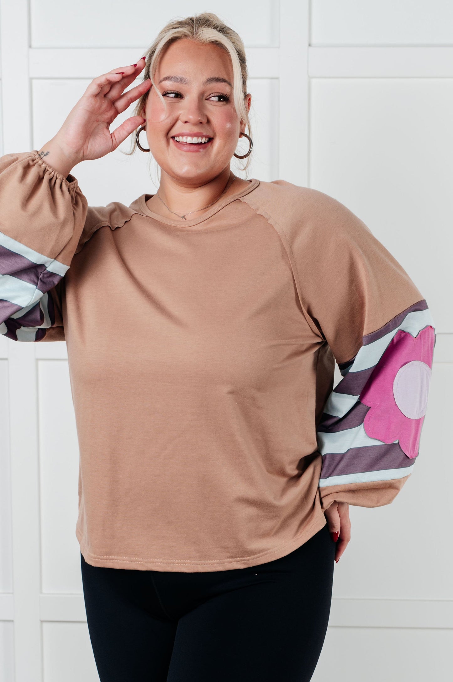 French Terry long sleeve top
Round Neckline
Dolman Balloon Sleeve
Cased Elastic Sleeve Cuff
Raw Edge Details
85% Polyester, 10% Cotton, 5% Elastane
True to Size