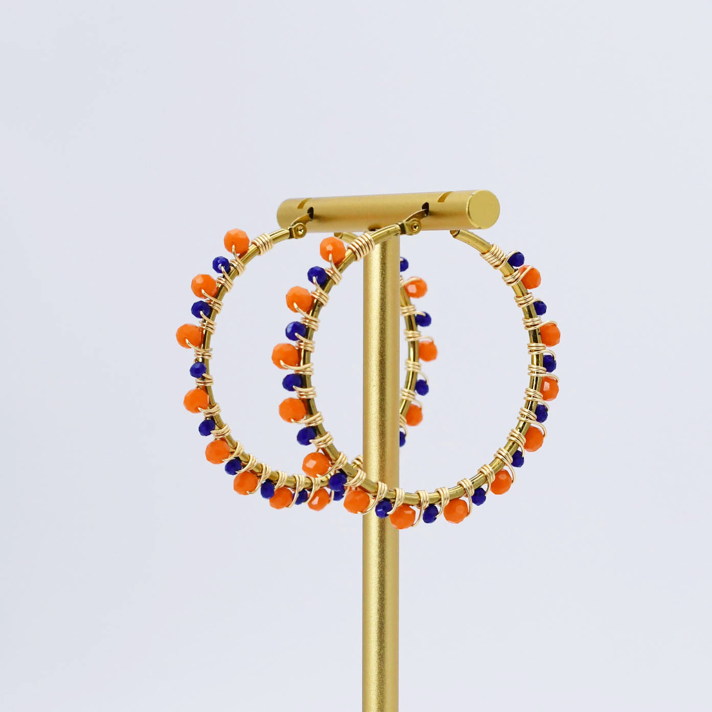 Blue/Orange Beaded Hoop Earring