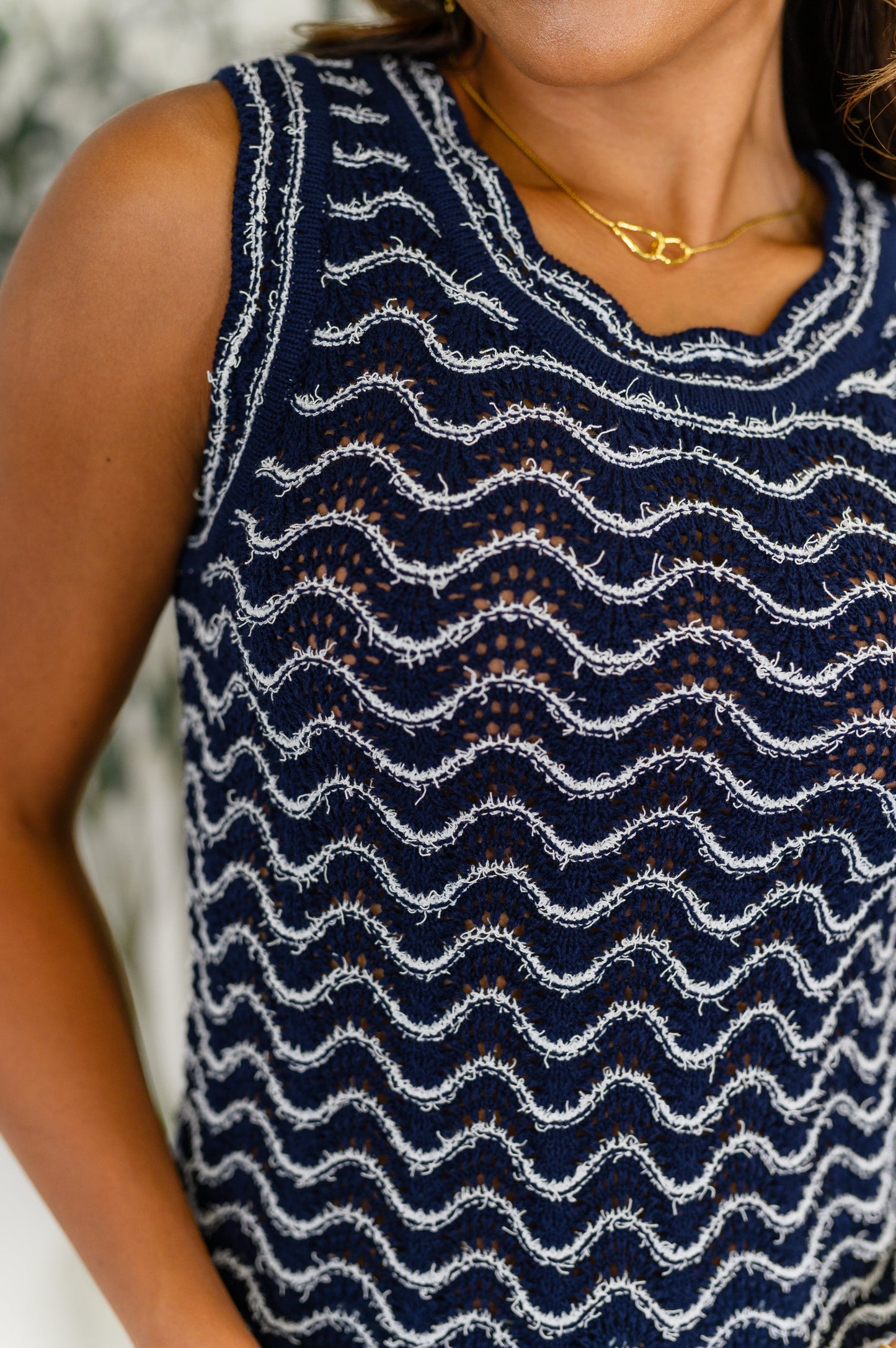 Wavy striped top in Navy by Blu Pepper
Light-Mid Weight Textured Sweater Knit
Some Stretch
Banded Round Scalloped Neckline
Banded Round Neckline
Scalloped Hem
57% Cotton, 37% Acrylic, 6% Nylon
True to Size