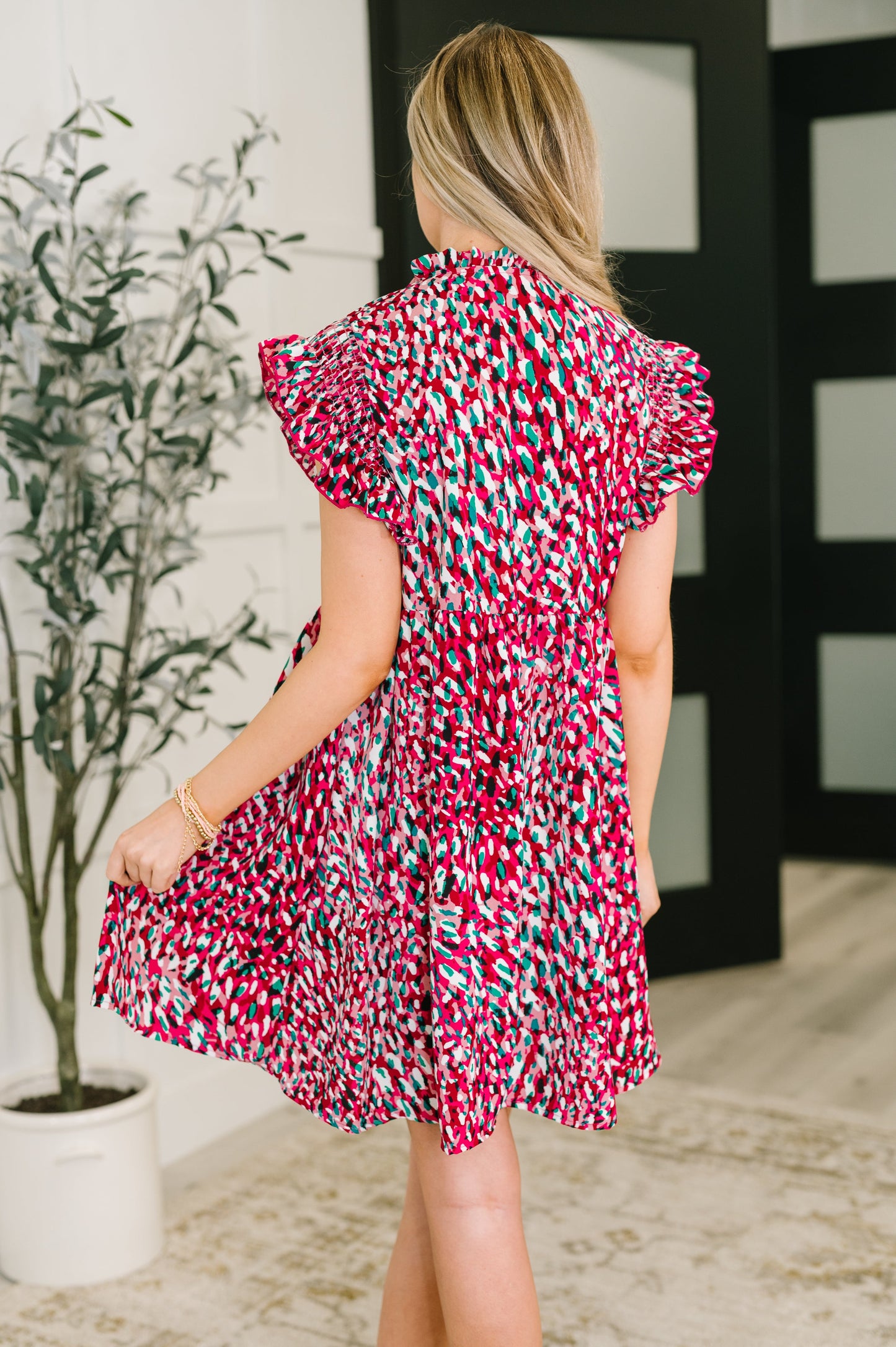 Bow Detail Dress in Fuchsia and Black by Haptics