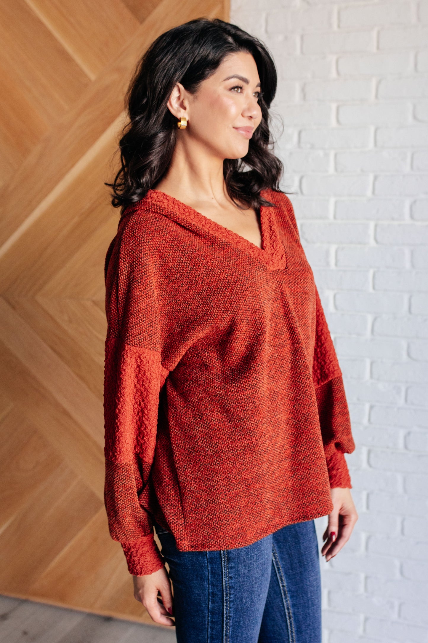 Burnt Orange Color Block Hoodie by Haptics