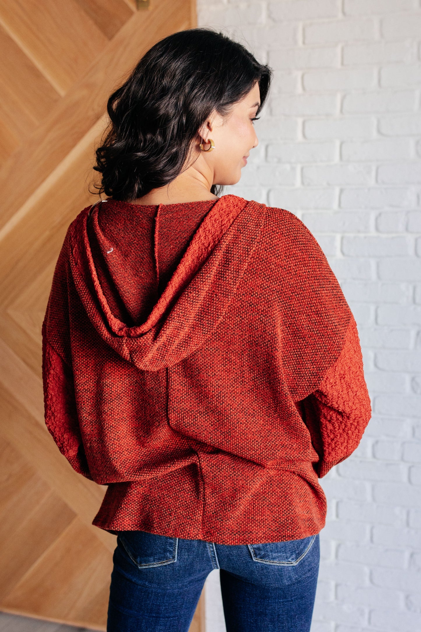 Burnt Orange Color Block Hoodie by Haptics