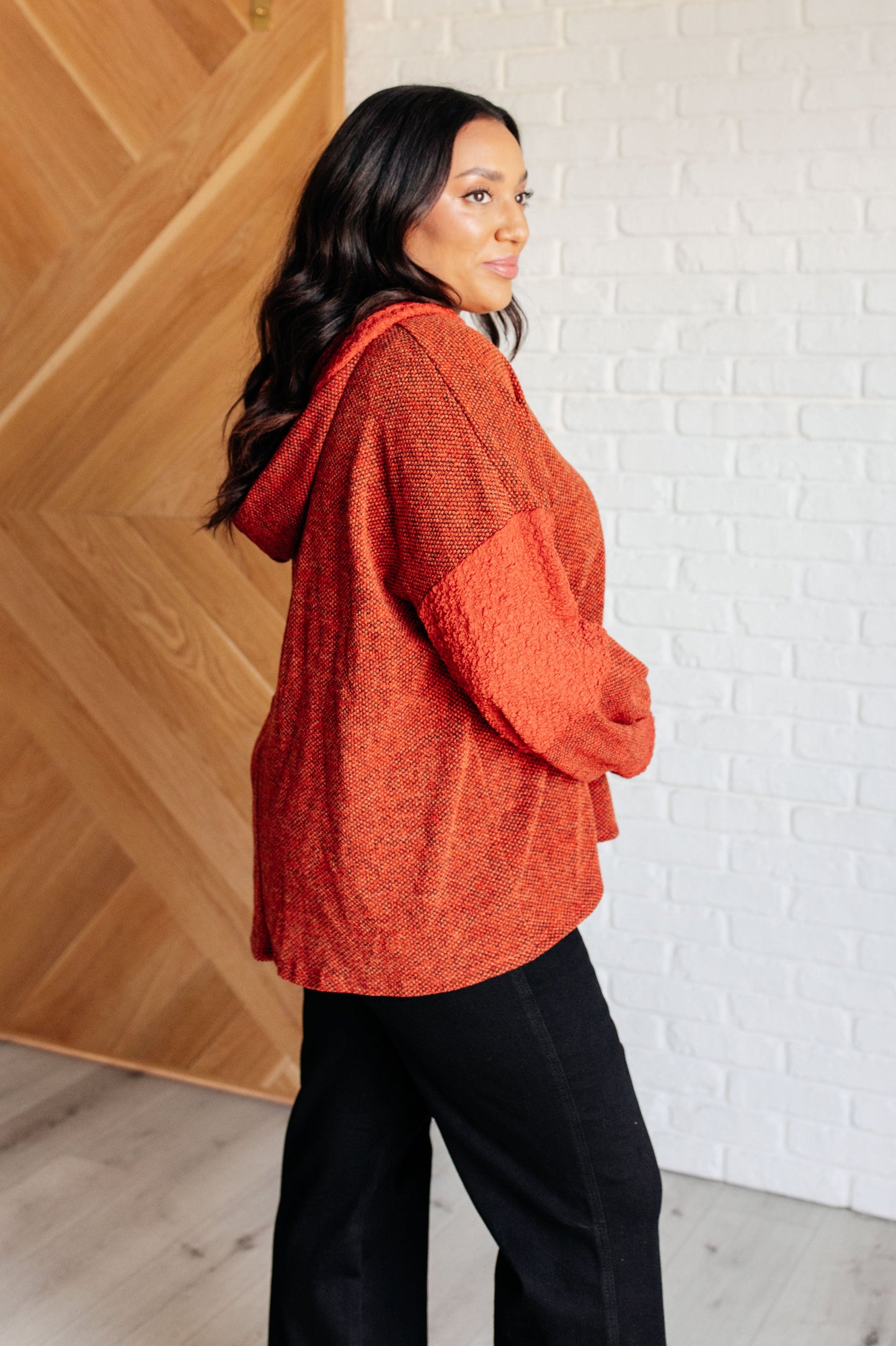 Burnt Orange Color Block Hoodie by Haptics
