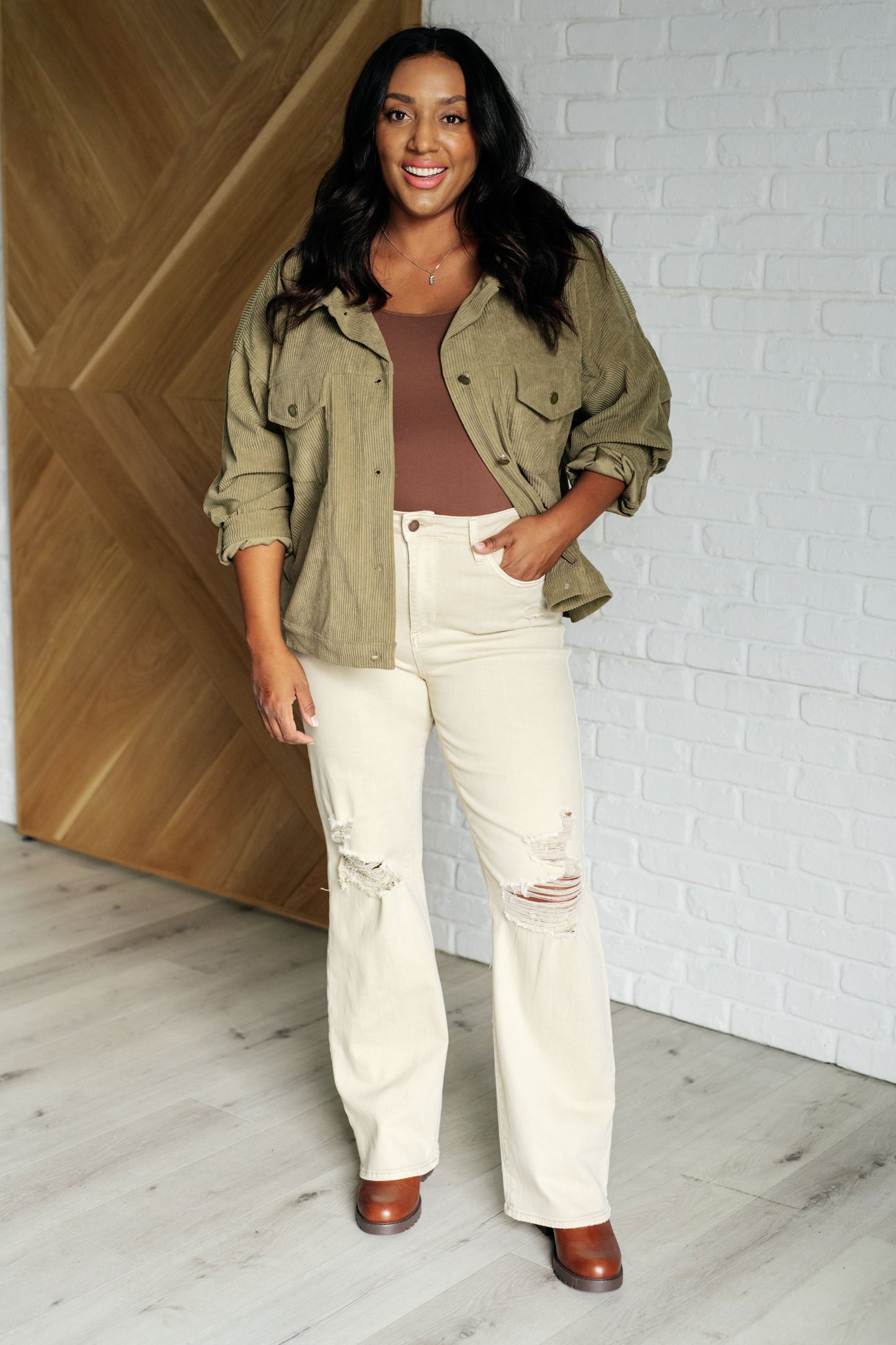 Olive Green Corduroy Jacket by Andree by Unit