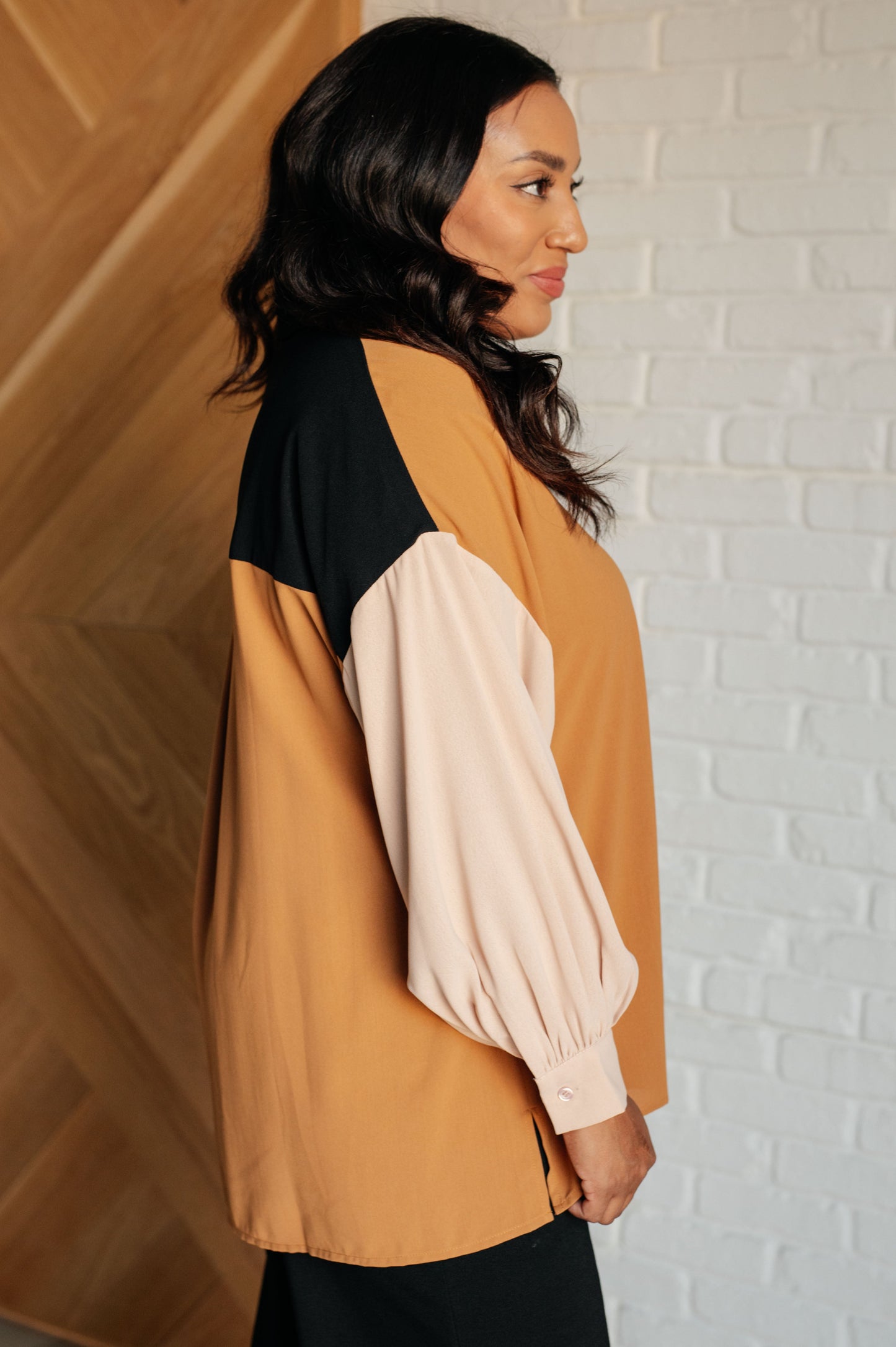 Oversized long sleeve color block button up by Andree by Unit