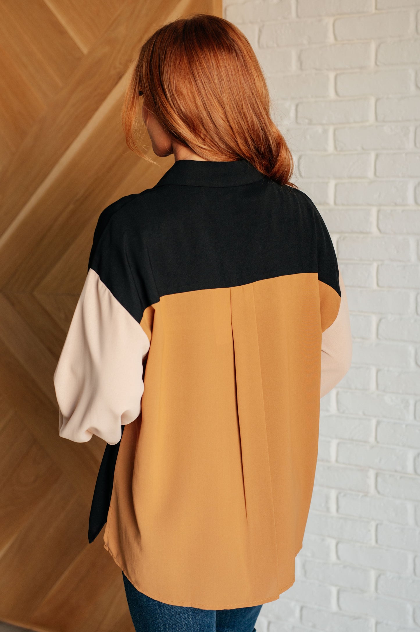 Oversized long sleeve color block button up by Andree by Unit