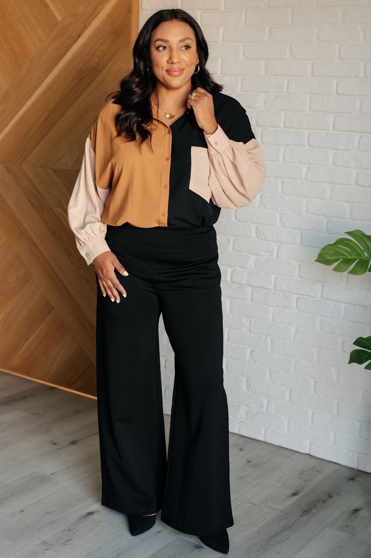Oversized long sleeve color block button up by Andree by Unit