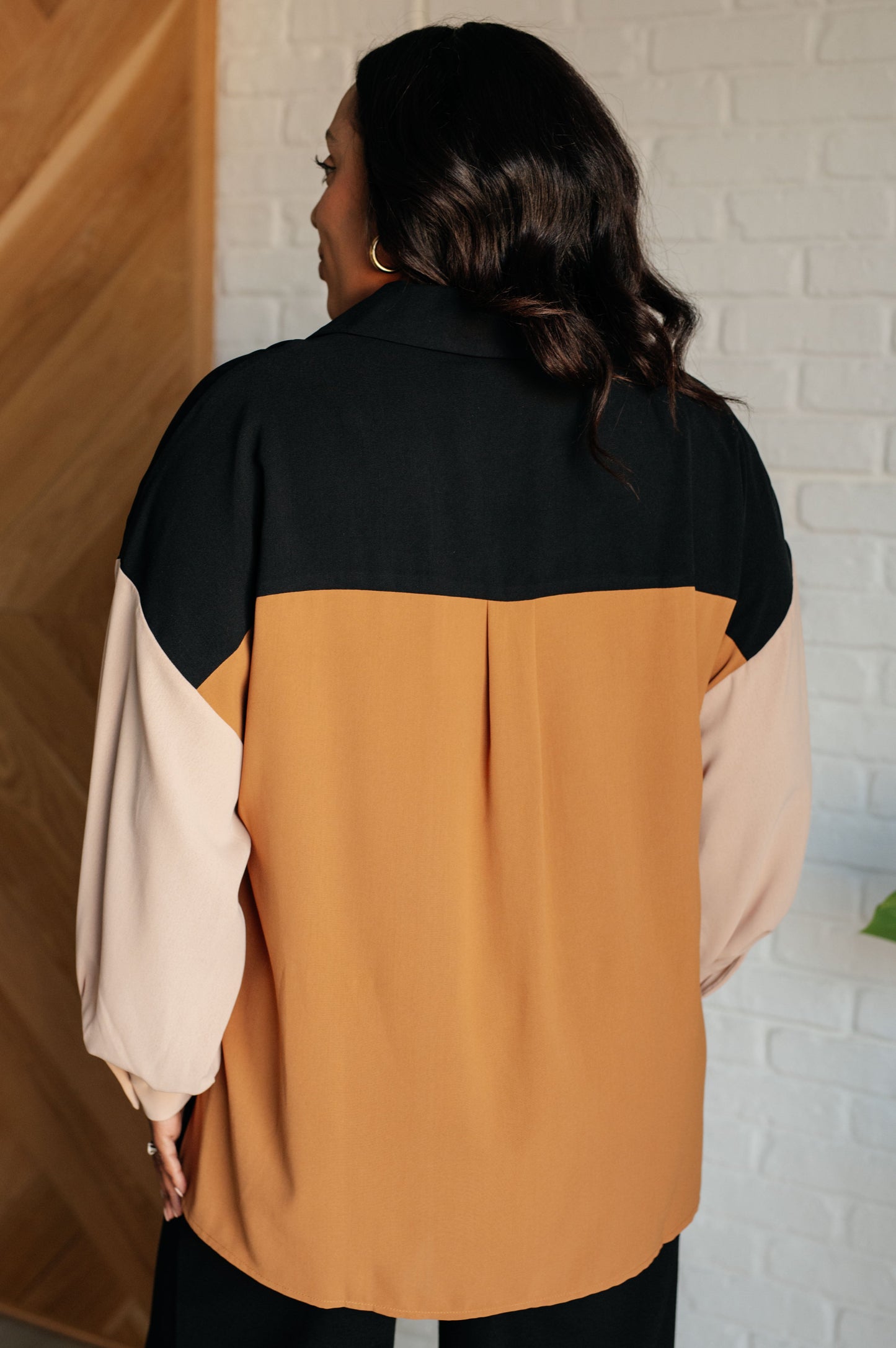Oversized long sleeve color block button up by Andree by Unit