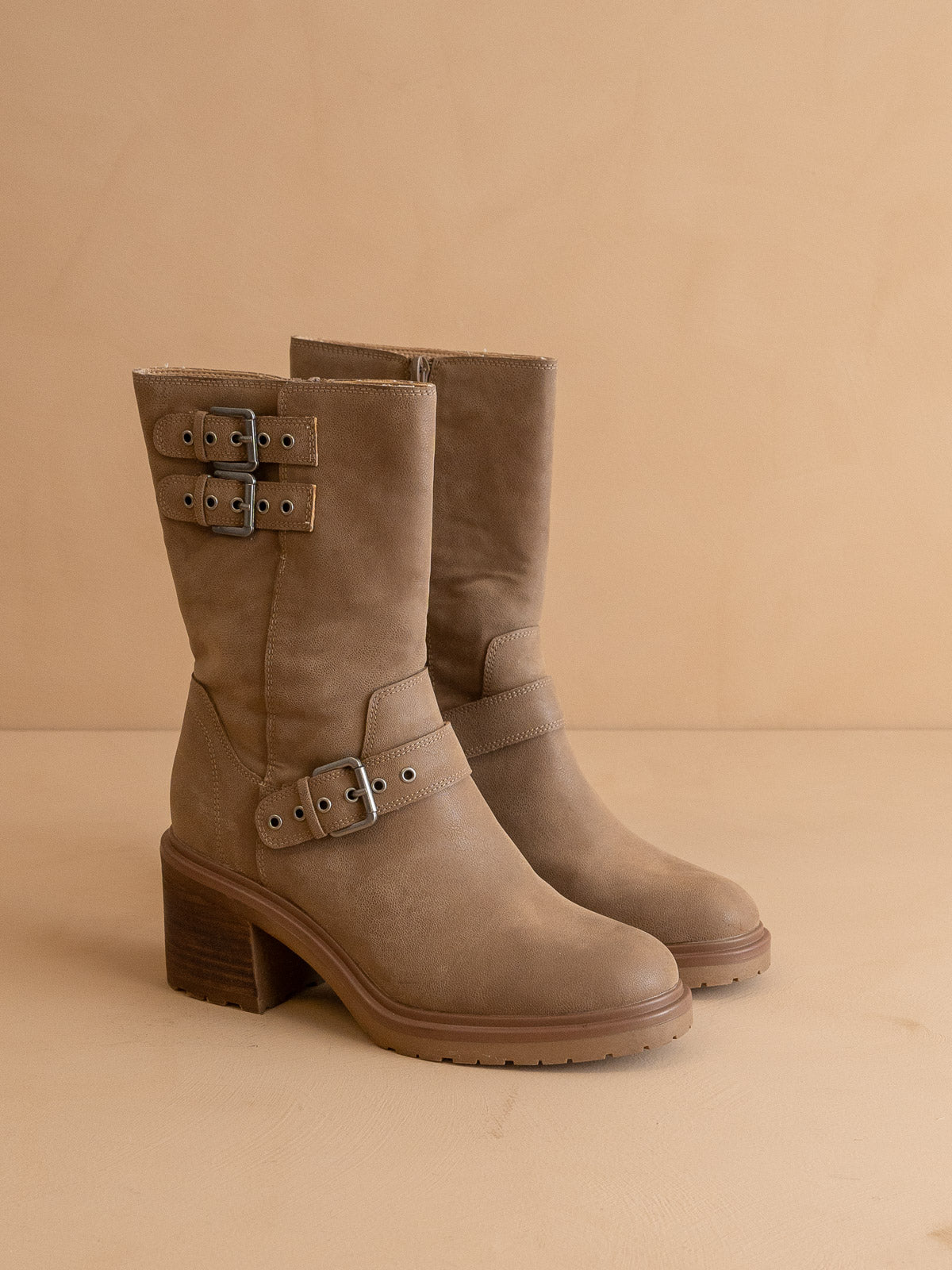 Dark Taupe Mid-Calf Moto Boot