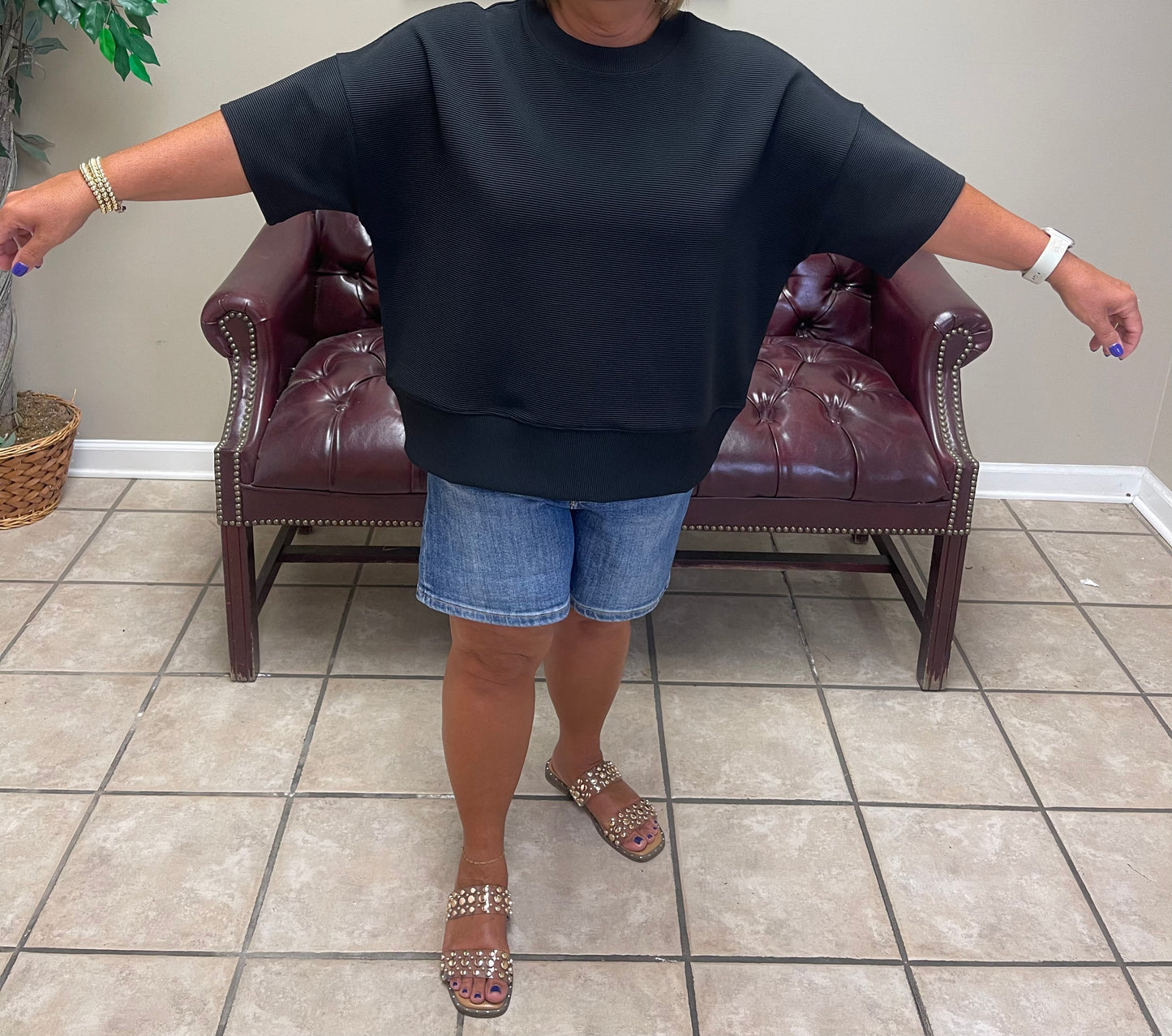 Ribbed Round Neck Waist Banded Top by Zenana