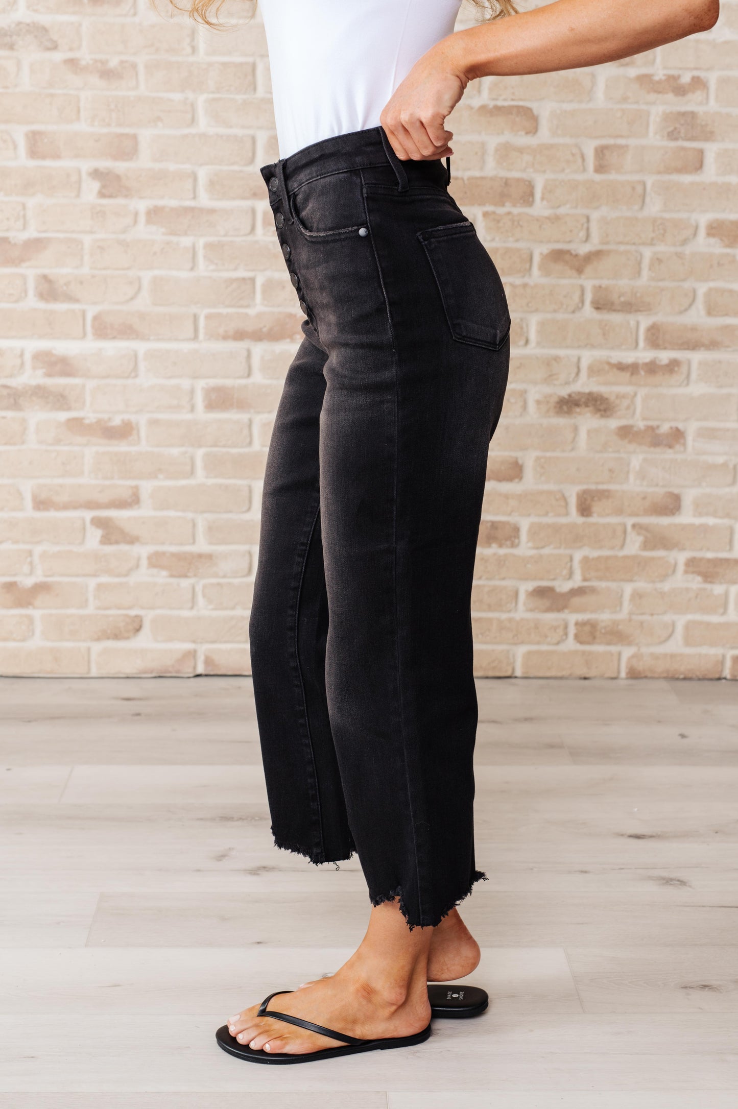 Black Judy Blue High Rise Button Fly Wide Leg Crop Jeans