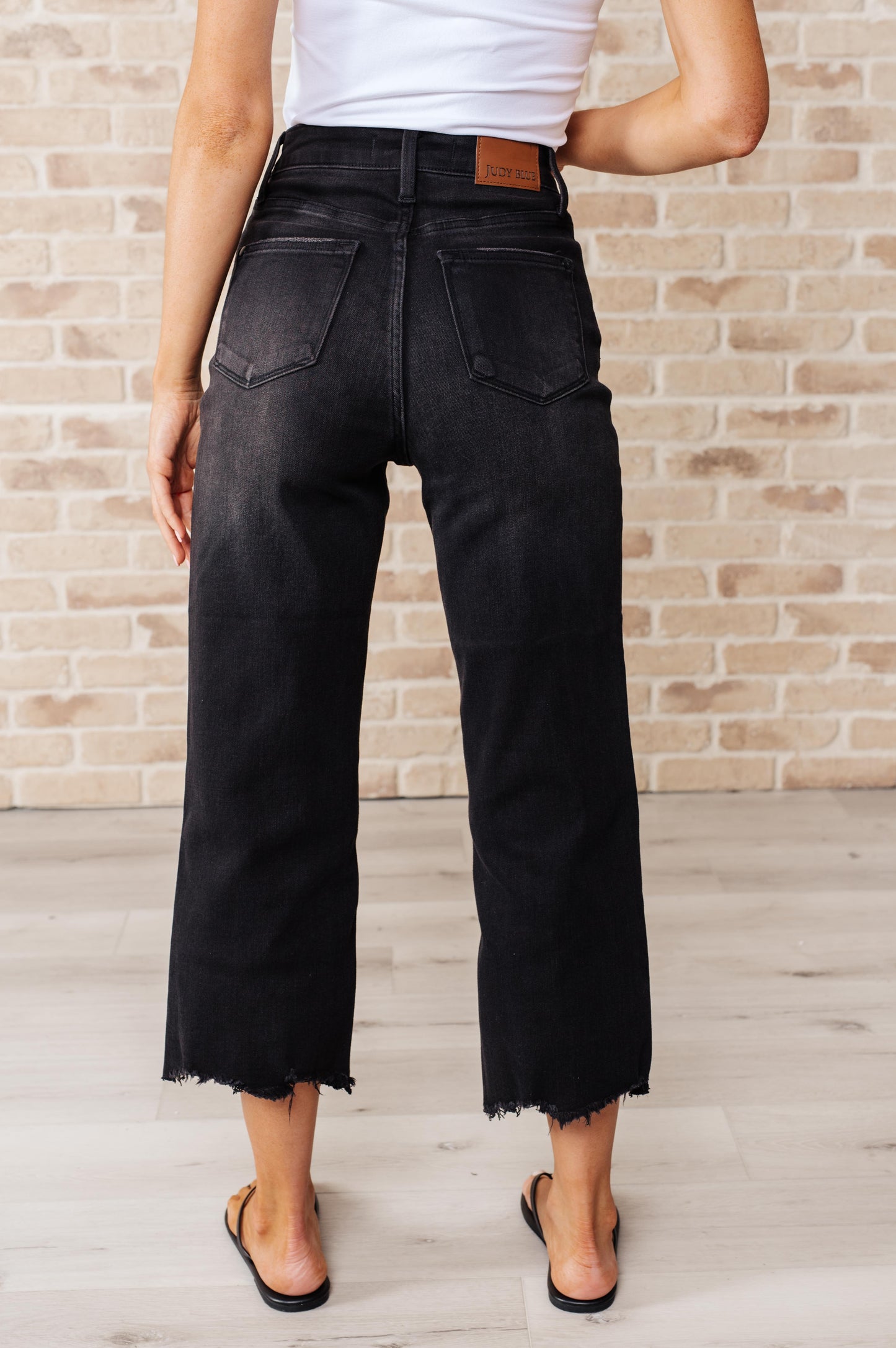 Black Judy Blue High Rise Button Fly Wide Leg Crop Jeans