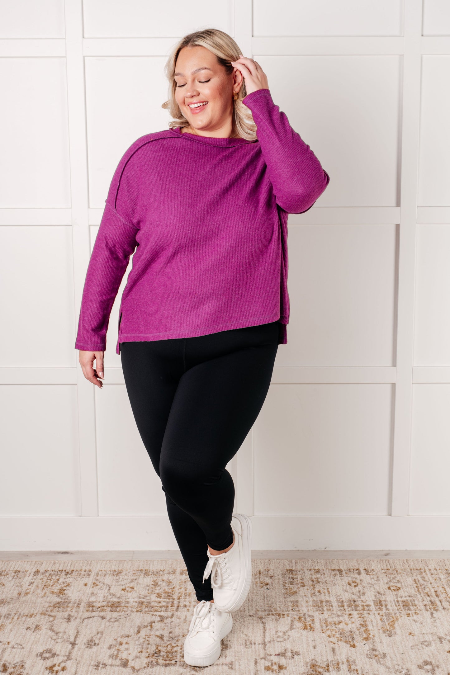 Light Plum ribbed Hacci long sleeve sweater by Zenana
Ribbed, Brushed Hacci
Banded Round Neckline
Drop Shoulder
Side Slit
Exposed Seam Details
82% Polyester, 15% Rayon, 3% Spandex
True to Size