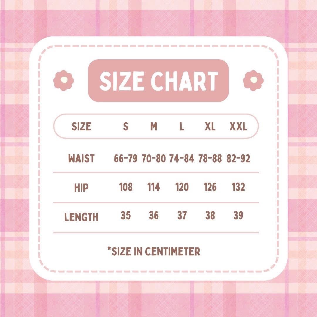 Striped shorts size chart for women’s sizes S through XXL