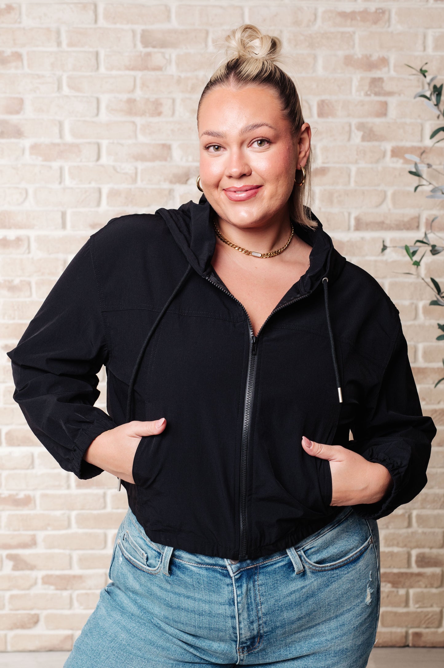Black 100% Polyester jacket
Windbreaker Material
Front Zipper
Elastic Bottom Band
Functional Pockets
Hood with Drawstring
Windbreaker Material
True to Size