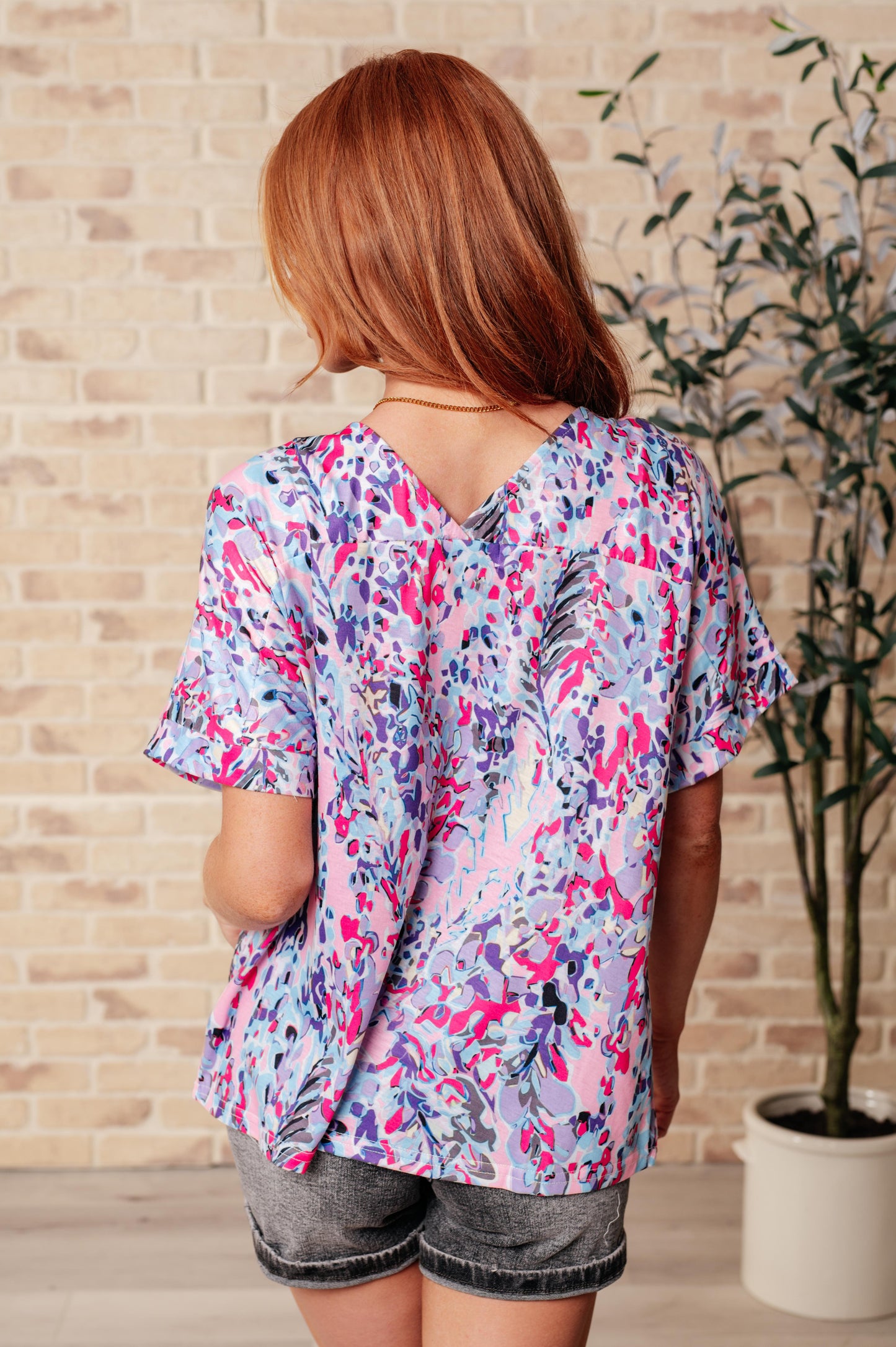 colorful floral short sleeve blouse