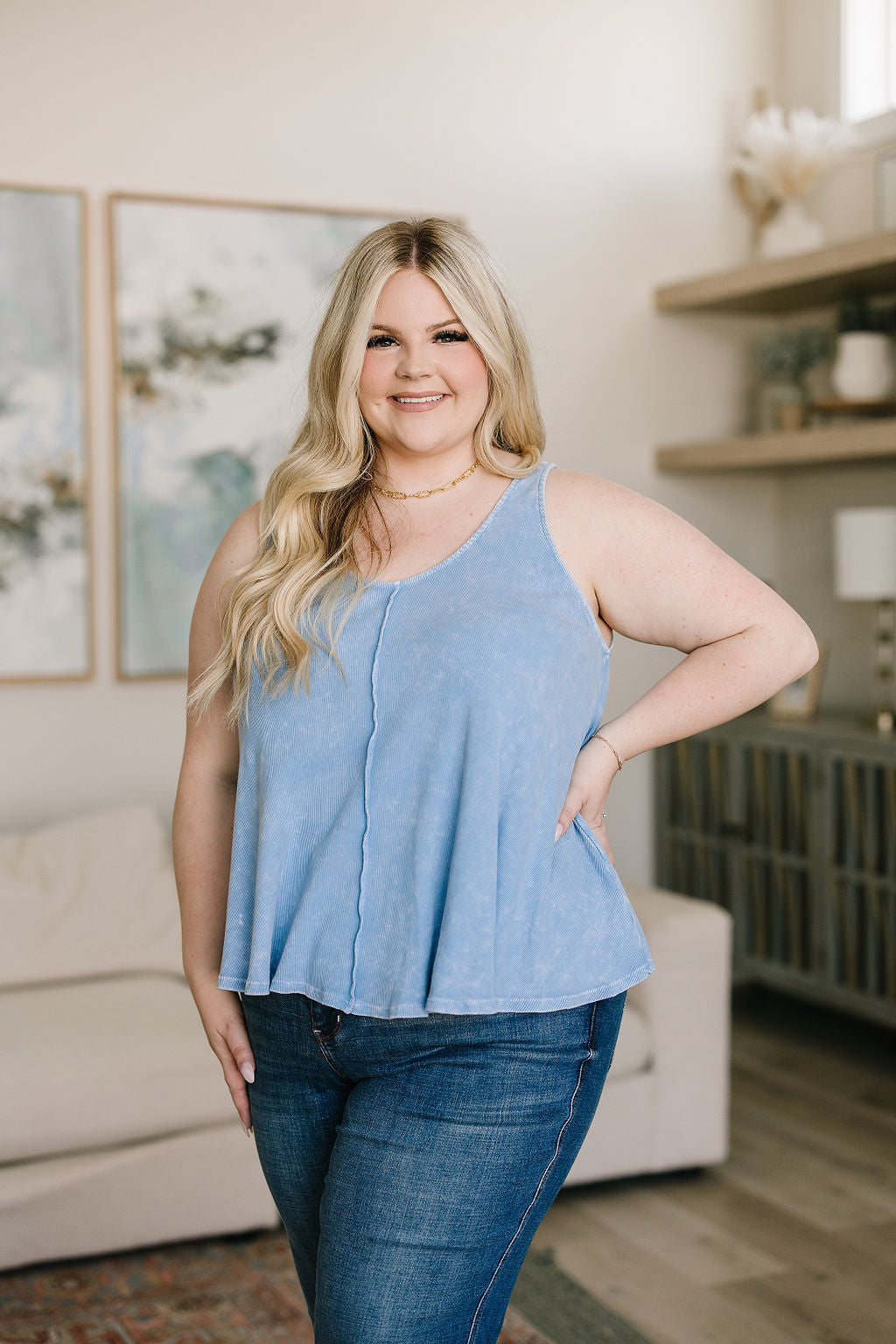 Corded Ribbed Knit Tank Top
Mineral Wash
Exposed Seams
Swing Silhouette
Comfort Fit
100% Cotton
True to Size