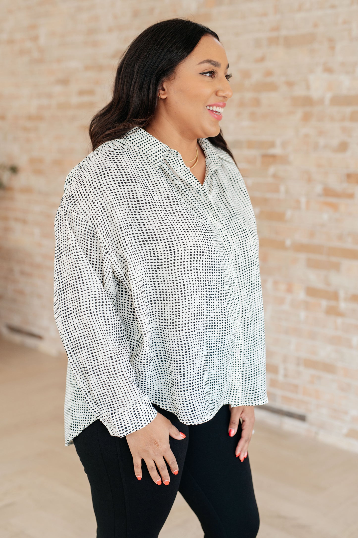 Poly Satin long sleeve button up top by Jodifil