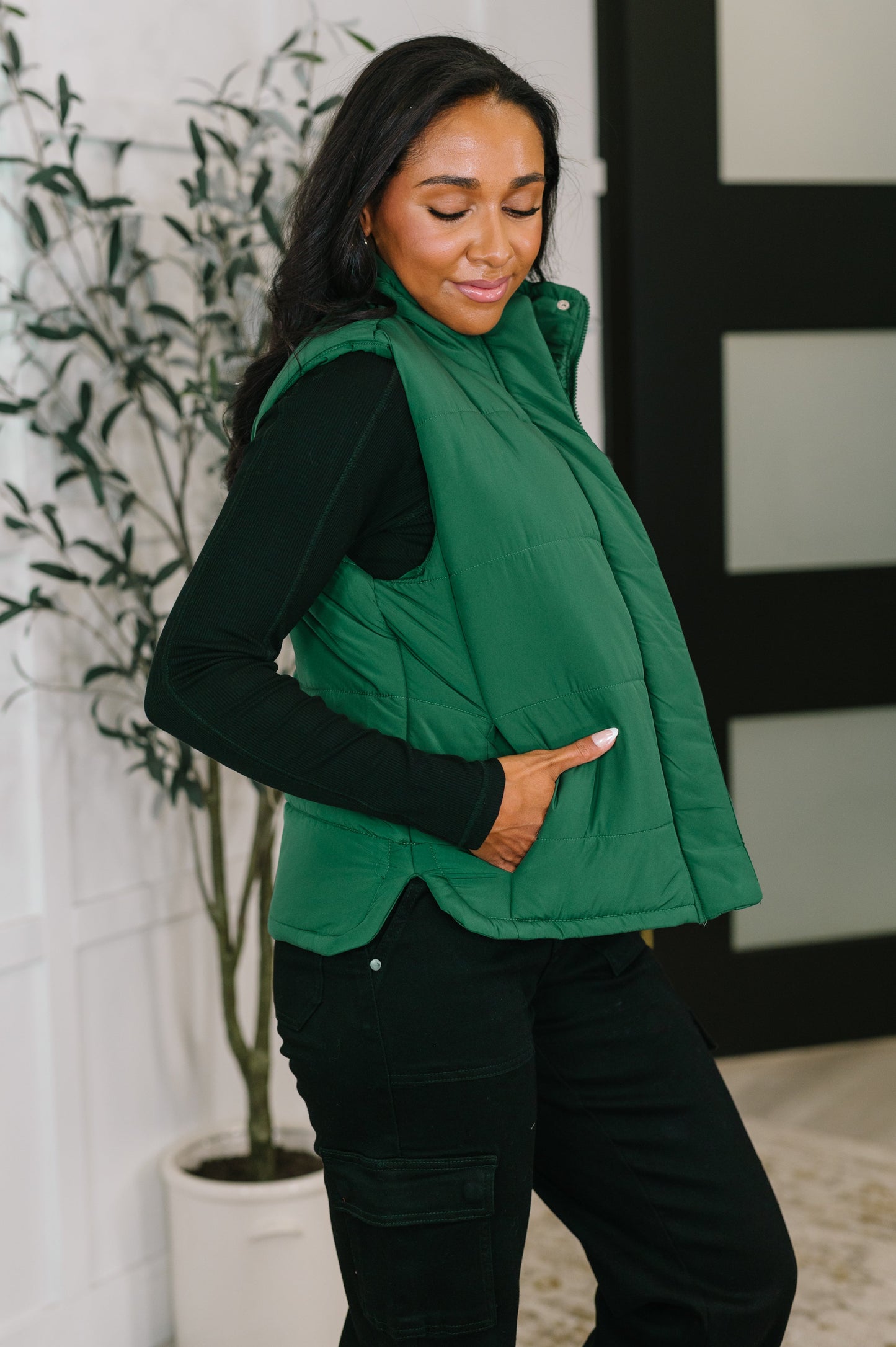 Puffer Vest in Hunter Green by Zenana