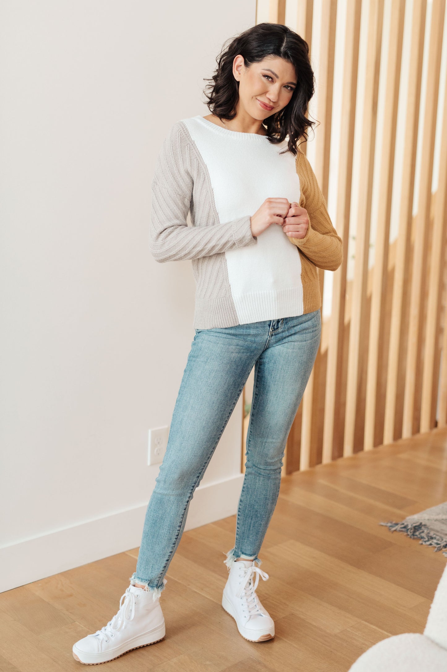 Long sleeve color block sweater
