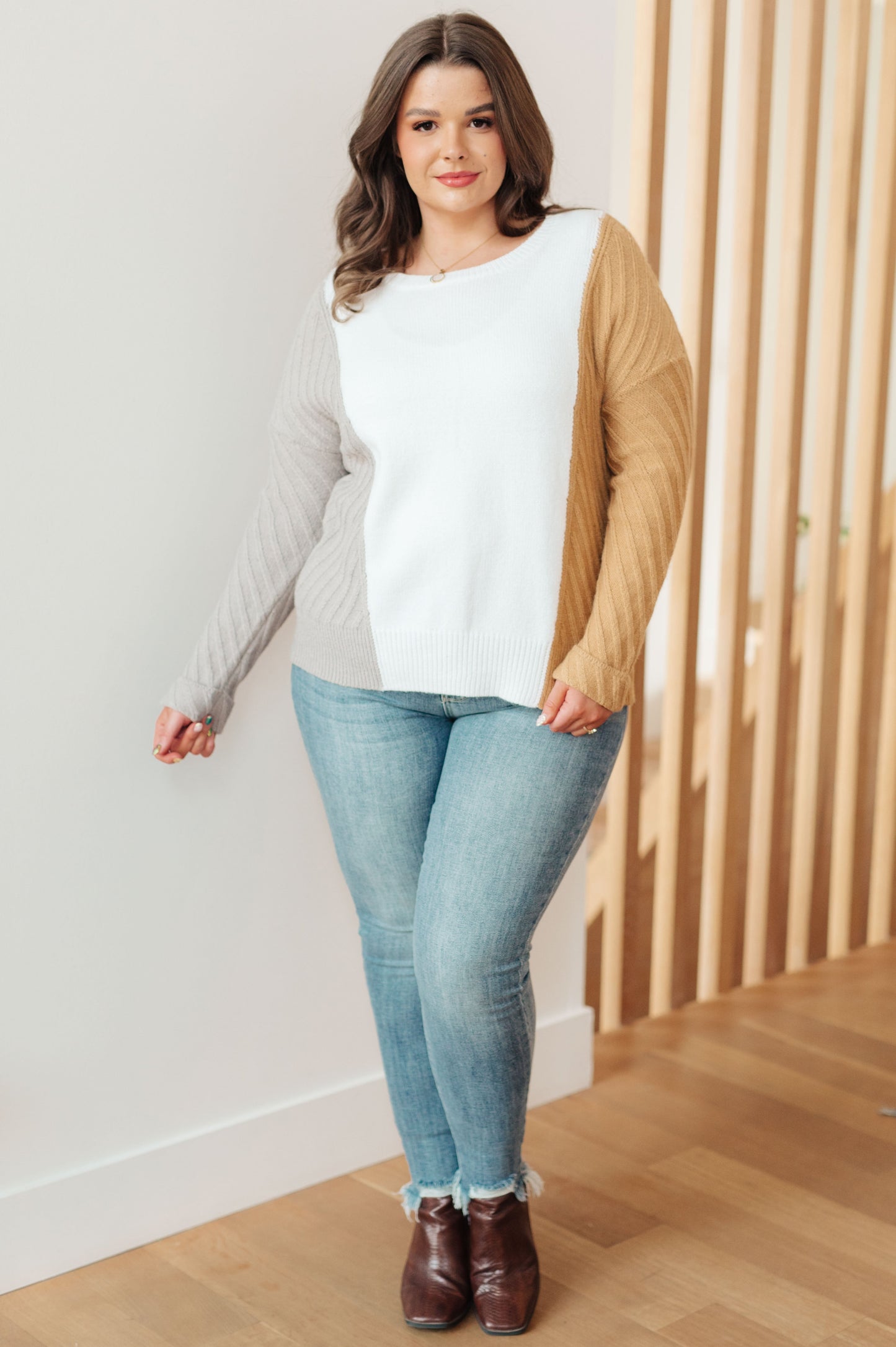 Long sleeve color block sweater