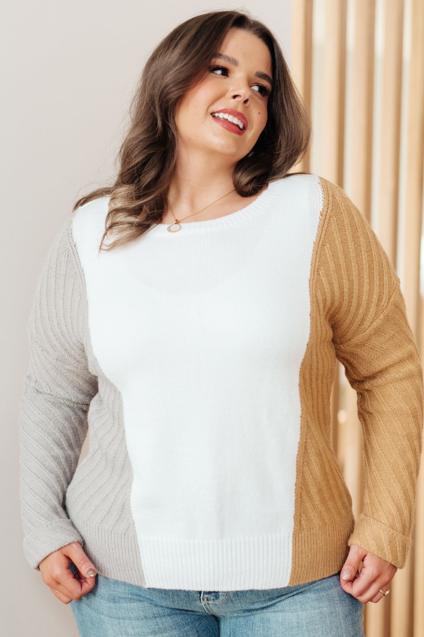 Long sleeve color block sweater