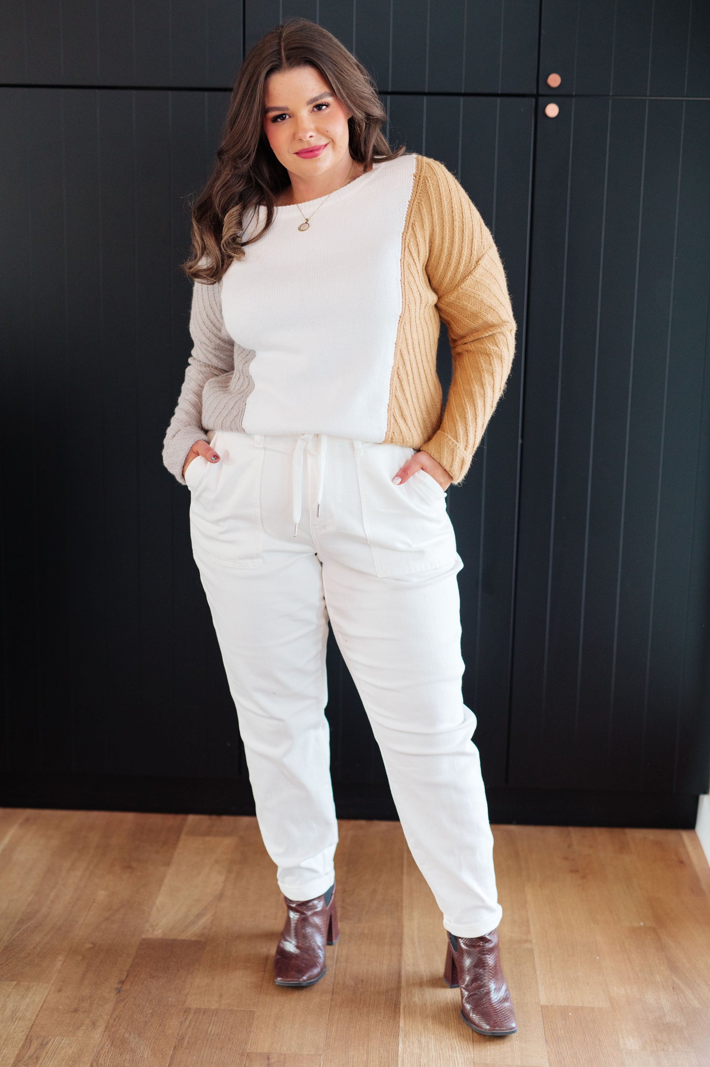 Long sleeve color block sweater