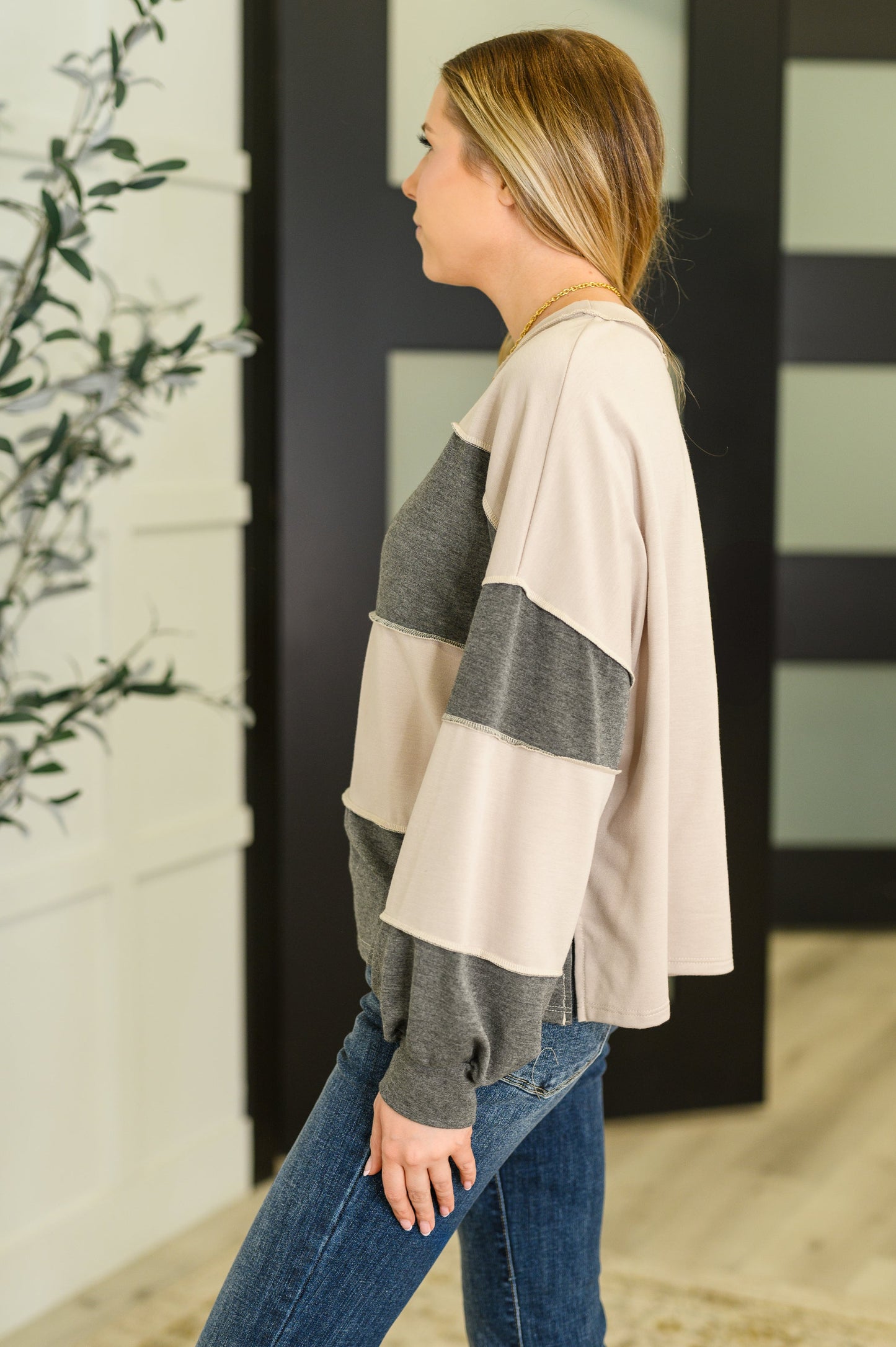 Two tone long sleeve drop shoulder top by Haptics