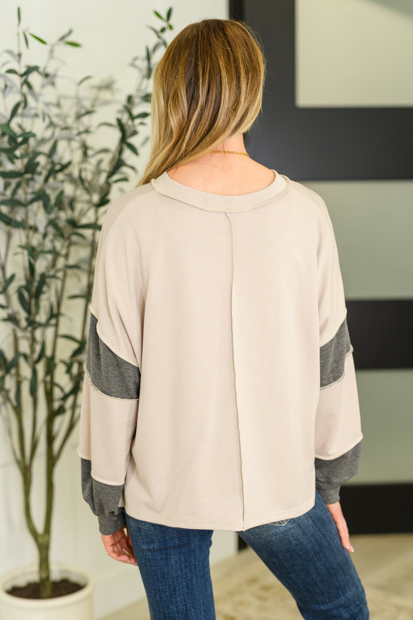 Two tone long sleeve drop shoulder top by Haptics